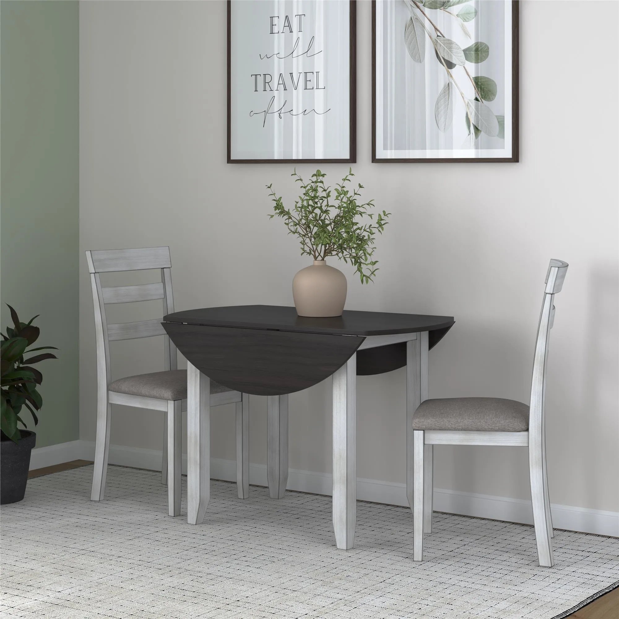 Jersey 3-Piece Drop Leaf Wood Dining Set with Round Table and 2 Chairs