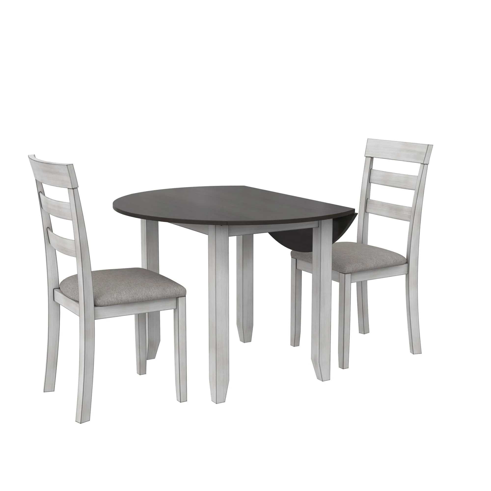 Jersey 3-Piece Drop Leaf Wood Dining Set with Round Table and 2 Chairs