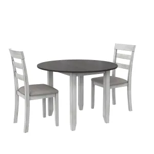 Jersey 3-Piece Drop Leaf Wood Dining Set with Round Table and 2 Chairs