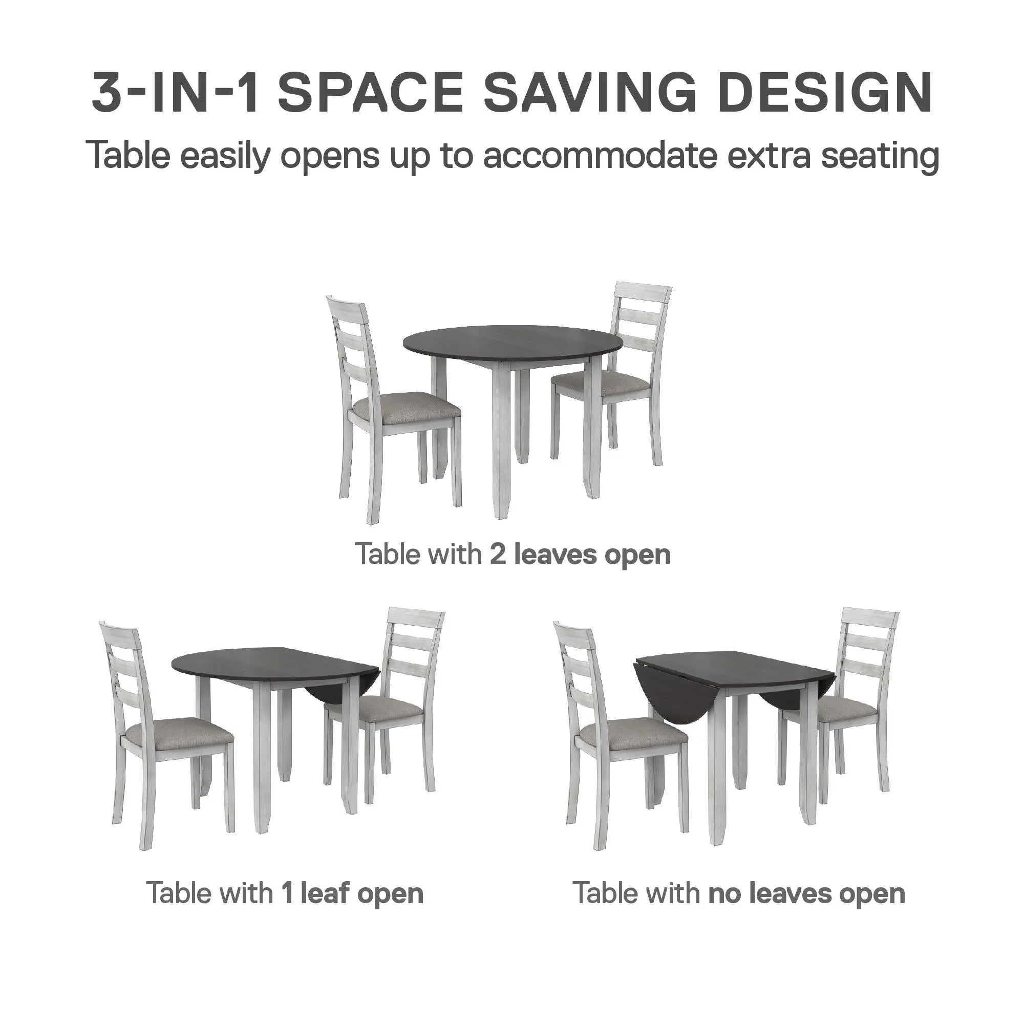 Jersey 3-Piece Drop Leaf Wood Dining Set with Round Table and 2 Chairs