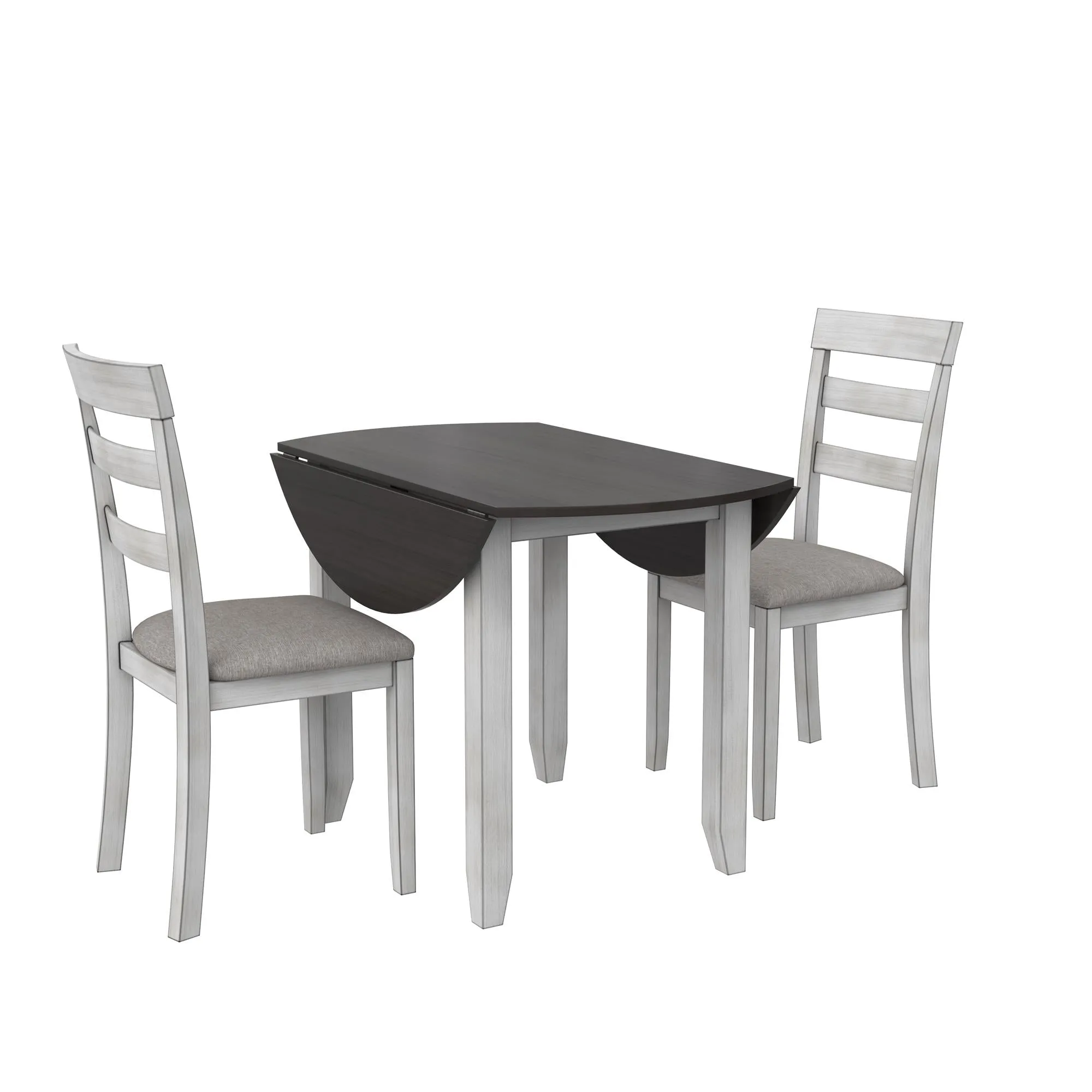 Jersey 3-Piece Drop Leaf Wood Dining Set with Round Table and 2 Chairs