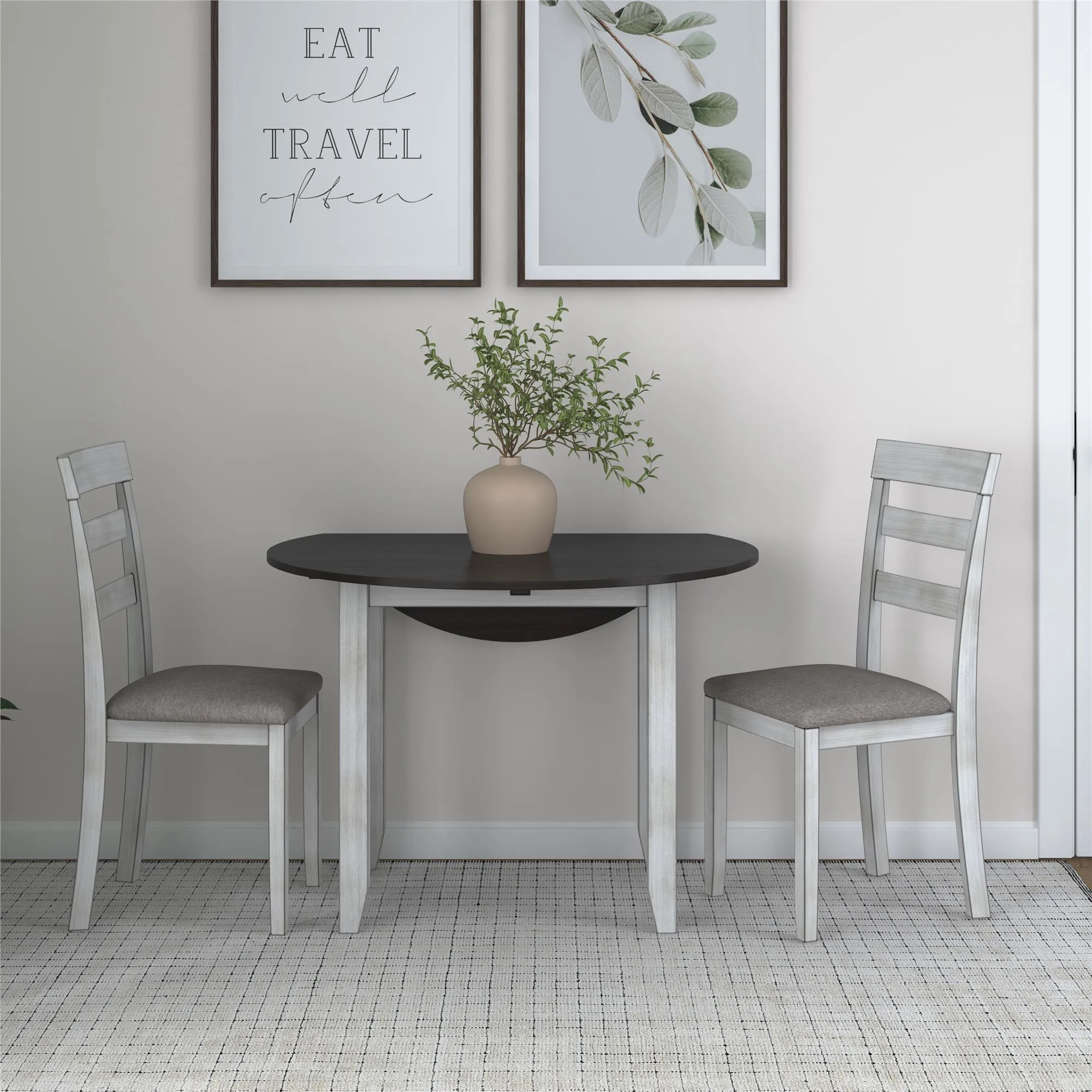 Jersey 3-Piece Drop Leaf Wood Dining Set with Round Table and 2 Chairs