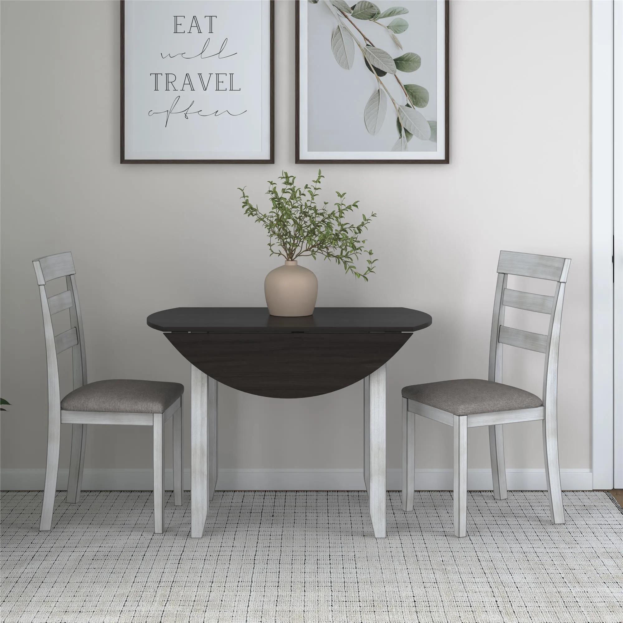 Jersey 3-Piece Drop Leaf Wood Dining Set with Round Table and 2 Chairs