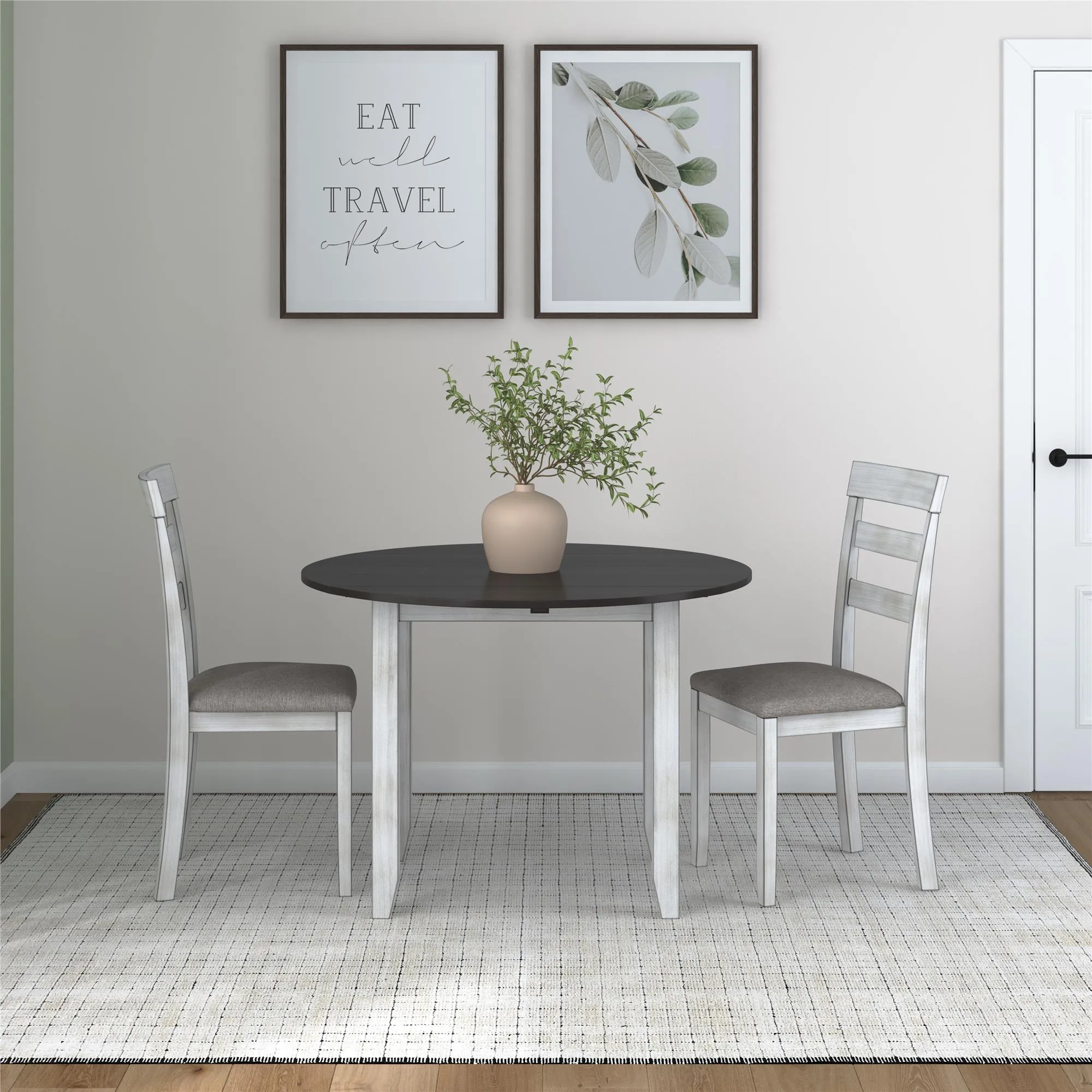 Jersey 3-Piece Drop Leaf Wood Dining Set with Round Table and 2 Chairs