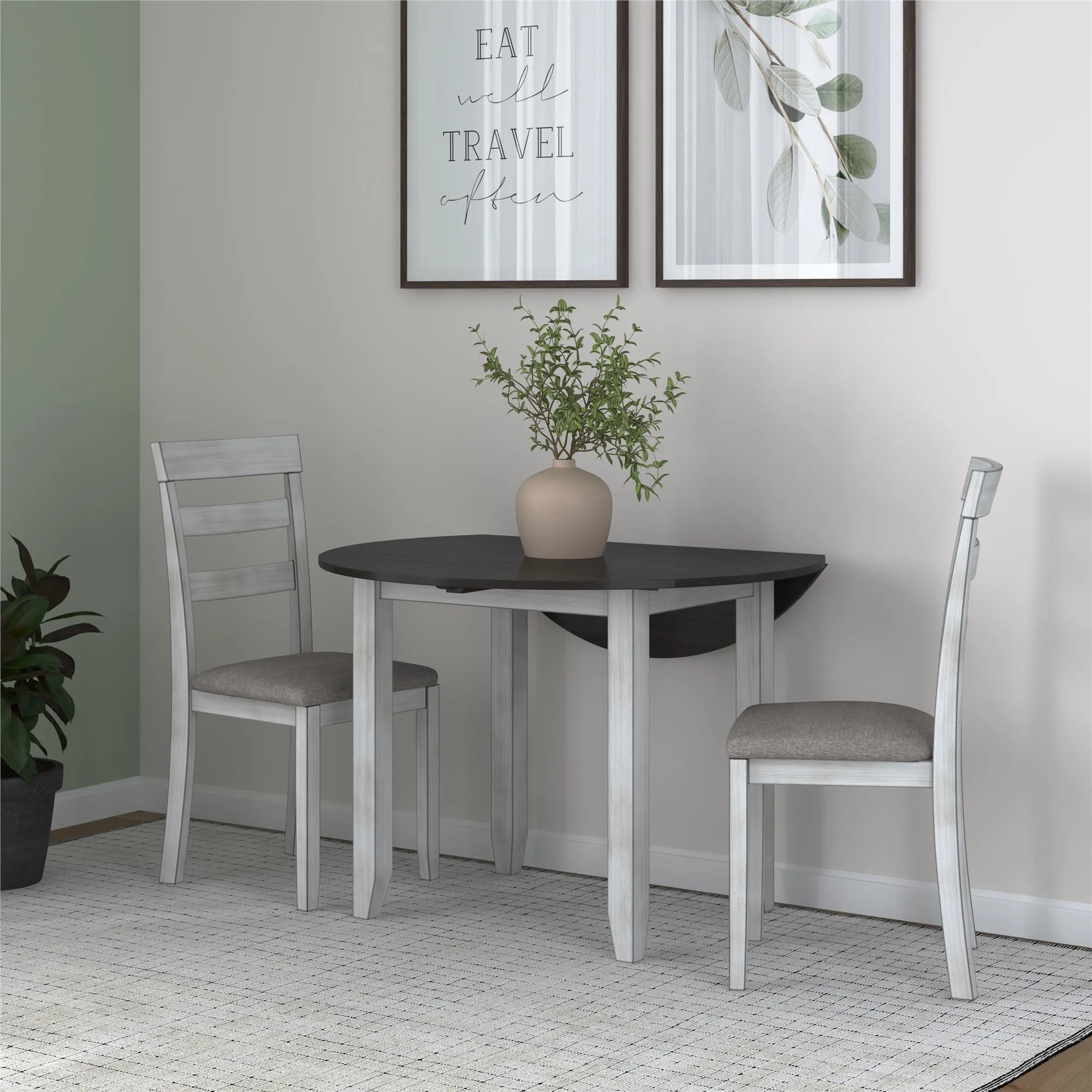 Jersey 3-Piece Drop Leaf Wood Dining Set with Round Table and 2 Chairs