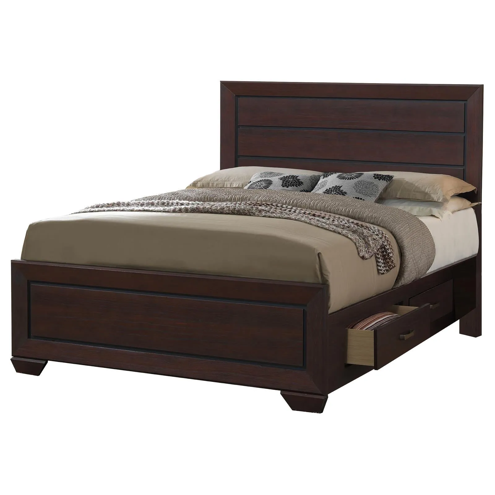 Kauffman Eastern King Storage Bed Dark Cocoa