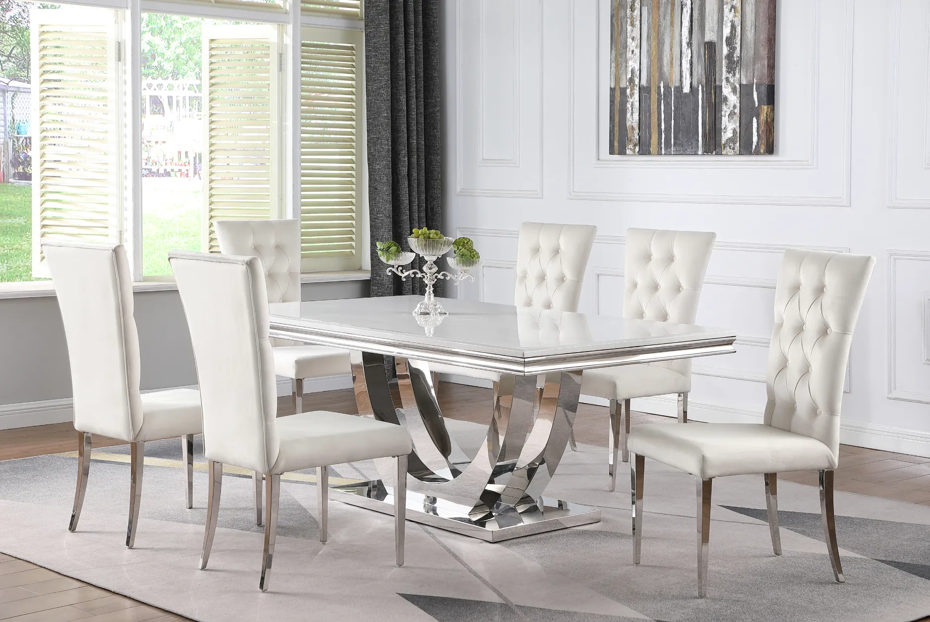 Kerwin Dining Set 7 - Piece Grey or White Chairs