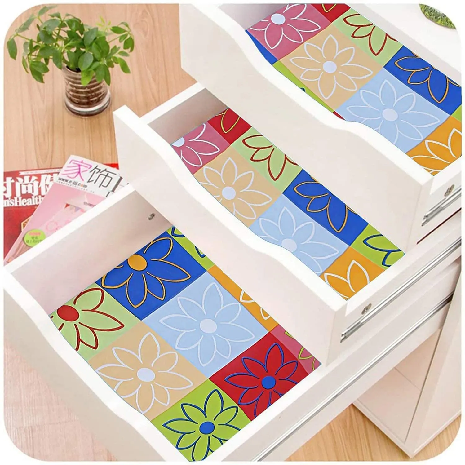 Kuber Industries Multiuses Multicheck Floral Print Shelf Liners for Kitchen Shelves, cupboards, Wardrobe, Drawer, 10 Mtr (Multicolour)