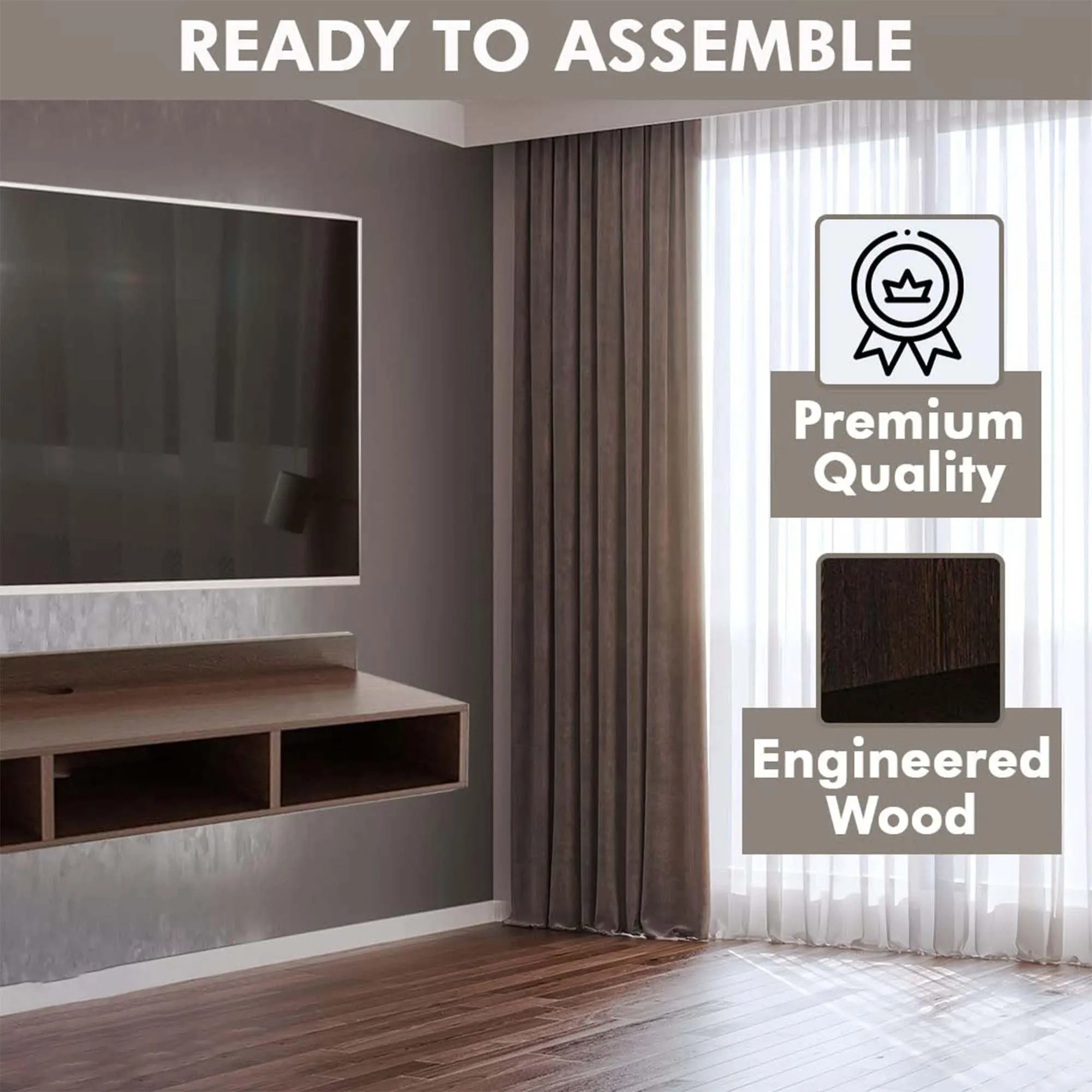 Kuber Industries ‎Wooden Wall Mounted Modular TV Unit for Living Room with Storage Shelf | TV Cabinet for Living Room & Bedroom | Brown