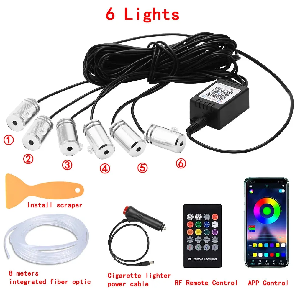 LED Car Interior Ambient Strip Lights RGB Fiber Optic Atmosphere Neon Lighting Kit