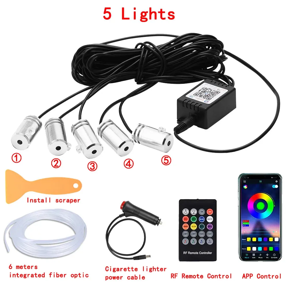 LED Car Interior Ambient Strip Lights RGB Fiber Optic Atmosphere Neon Lighting Kit