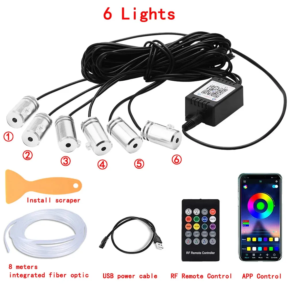 LED Car Interior Ambient Strip Lights RGB Fiber Optic Atmosphere Neon Lighting Kit