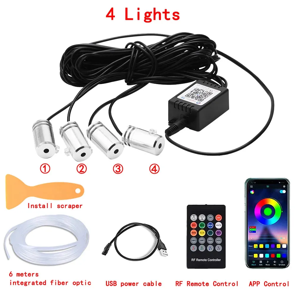 LED Car Interior Ambient Strip Lights RGB Fiber Optic Atmosphere Neon Lighting Kit