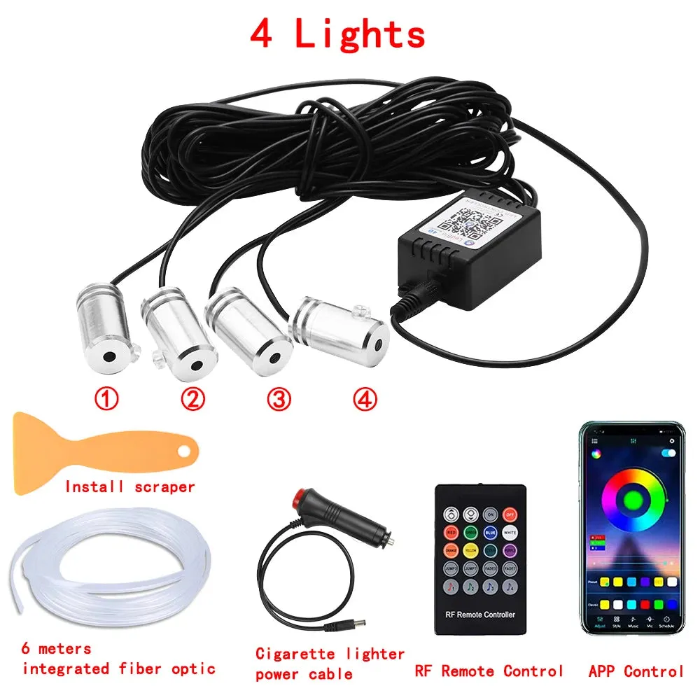 LED Car Interior Ambient Strip Lights RGB Fiber Optic Atmosphere Neon Lighting Kit