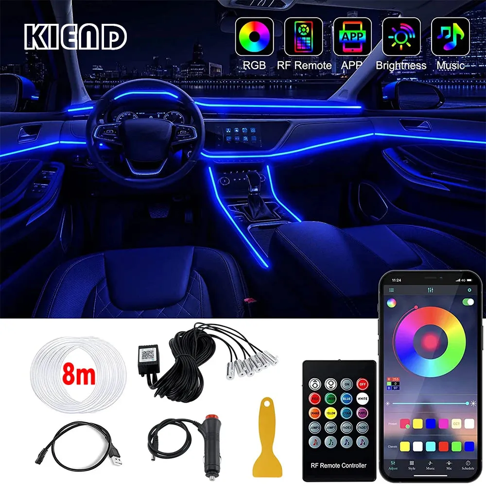 LED Car Interior Ambient Strip Lights RGB Fiber Optic Atmosphere Neon Lighting Kit