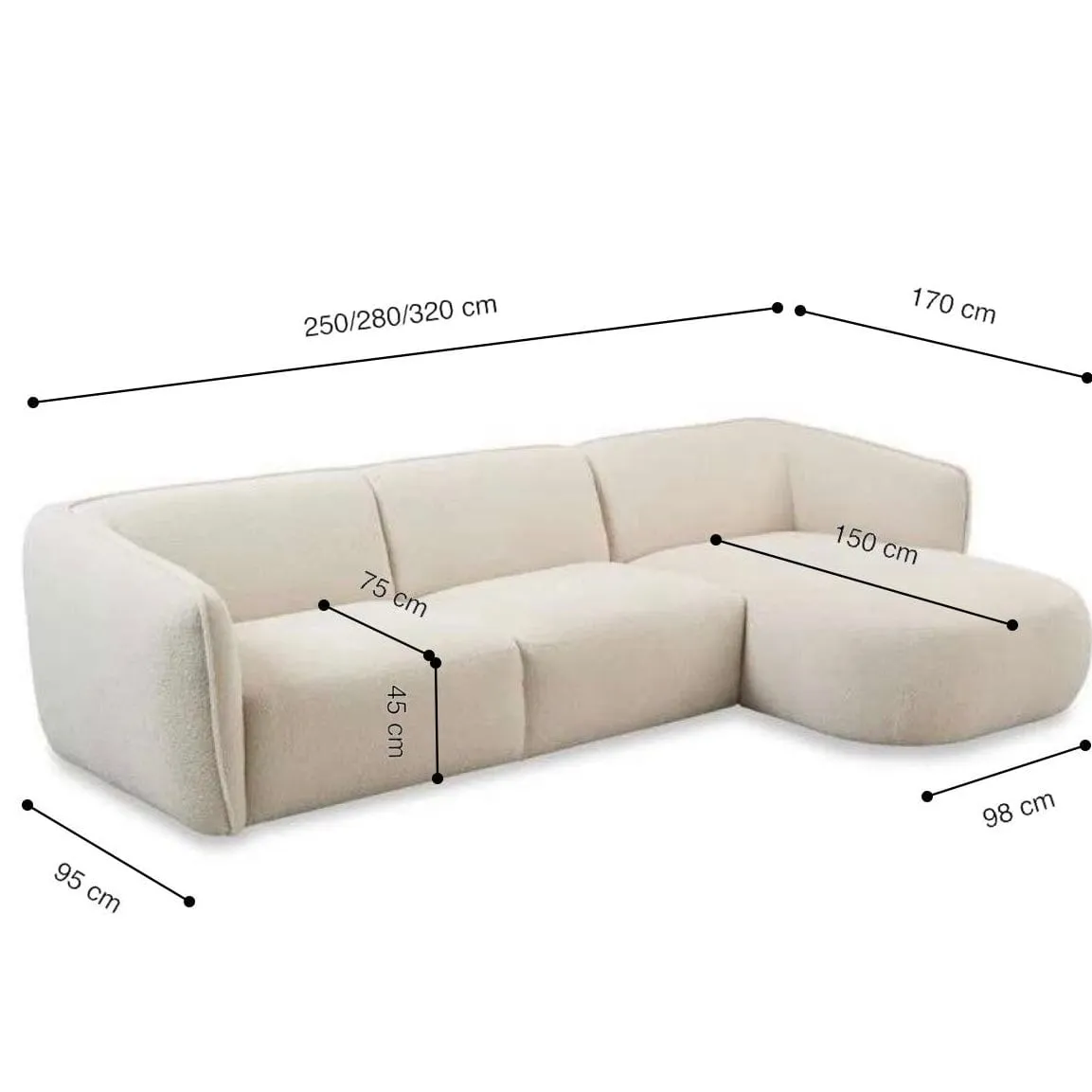 Lourve Sectional Curve Chaise Sofa