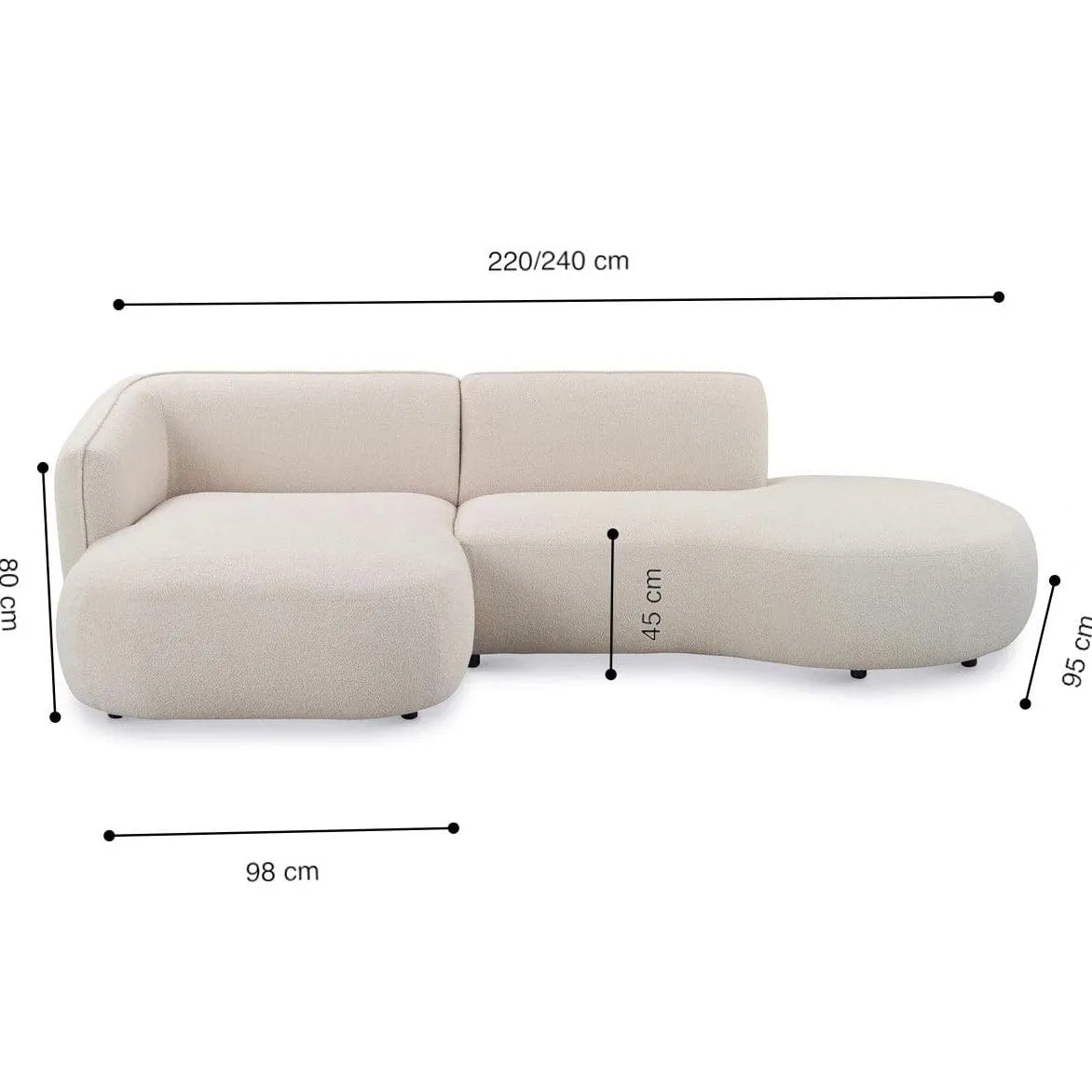 Lourve Sectional Curve Chaise Sofa