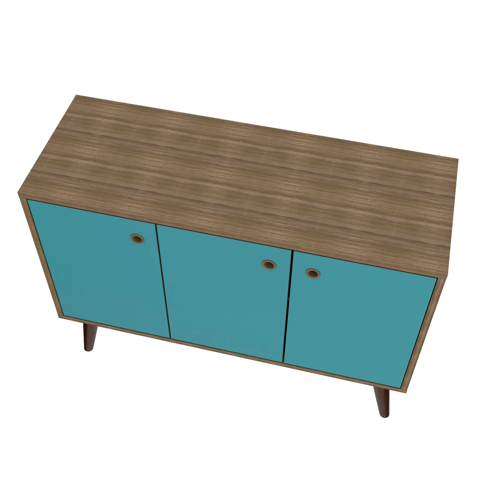 Mid-Century- Modern Bromma 35.43" Sideboard 2.0 with 3 Shelves in Oak and Aqua Blue