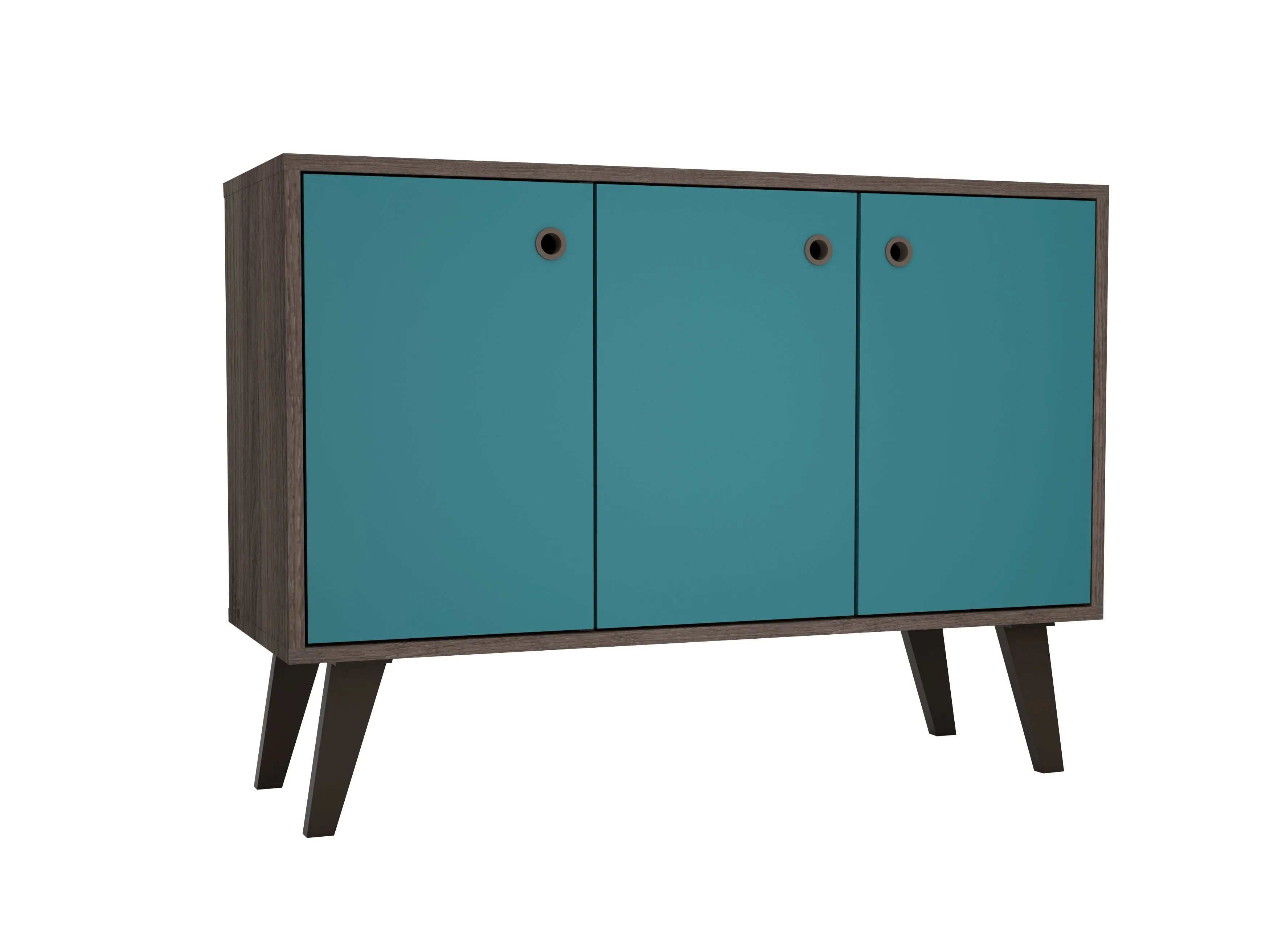 Mid-Century- Modern Bromma 35.43" Sideboard 2.0 with 3 Shelves in Oak and Aqua Blue