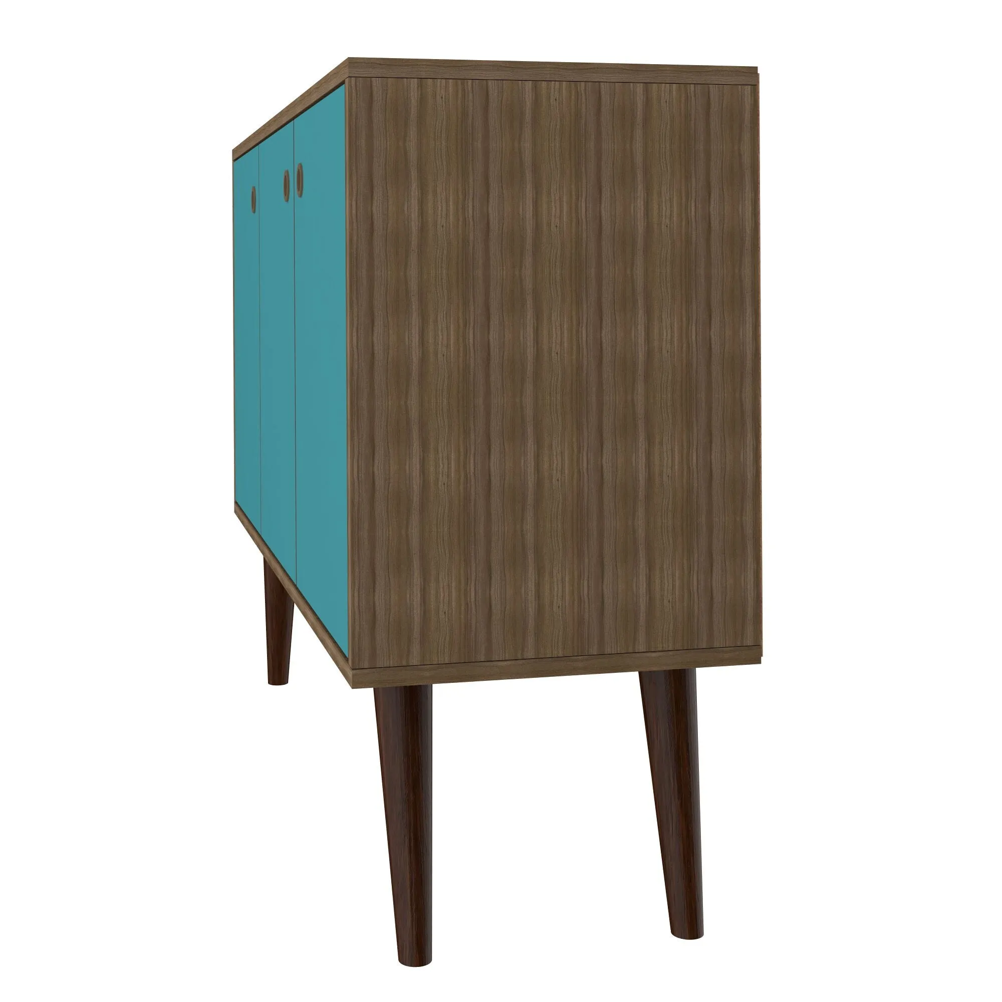 Mid-Century- Modern Bromma 35.43" Sideboard 2.0 with 3 Shelves in Oak and Aqua Blue