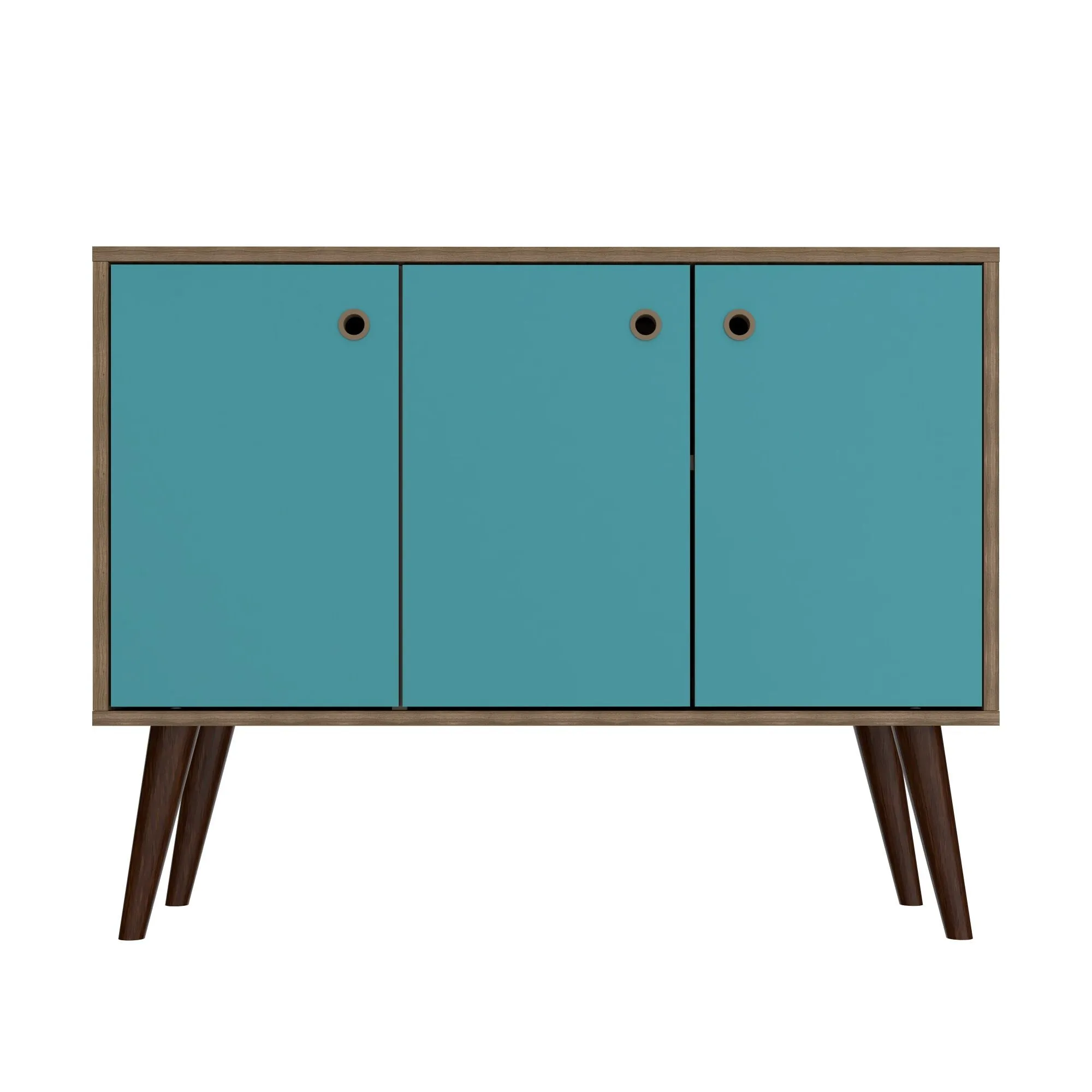 Mid-Century- Modern Bromma 35.43" Sideboard 2.0 with 3 Shelves in Oak and Aqua Blue