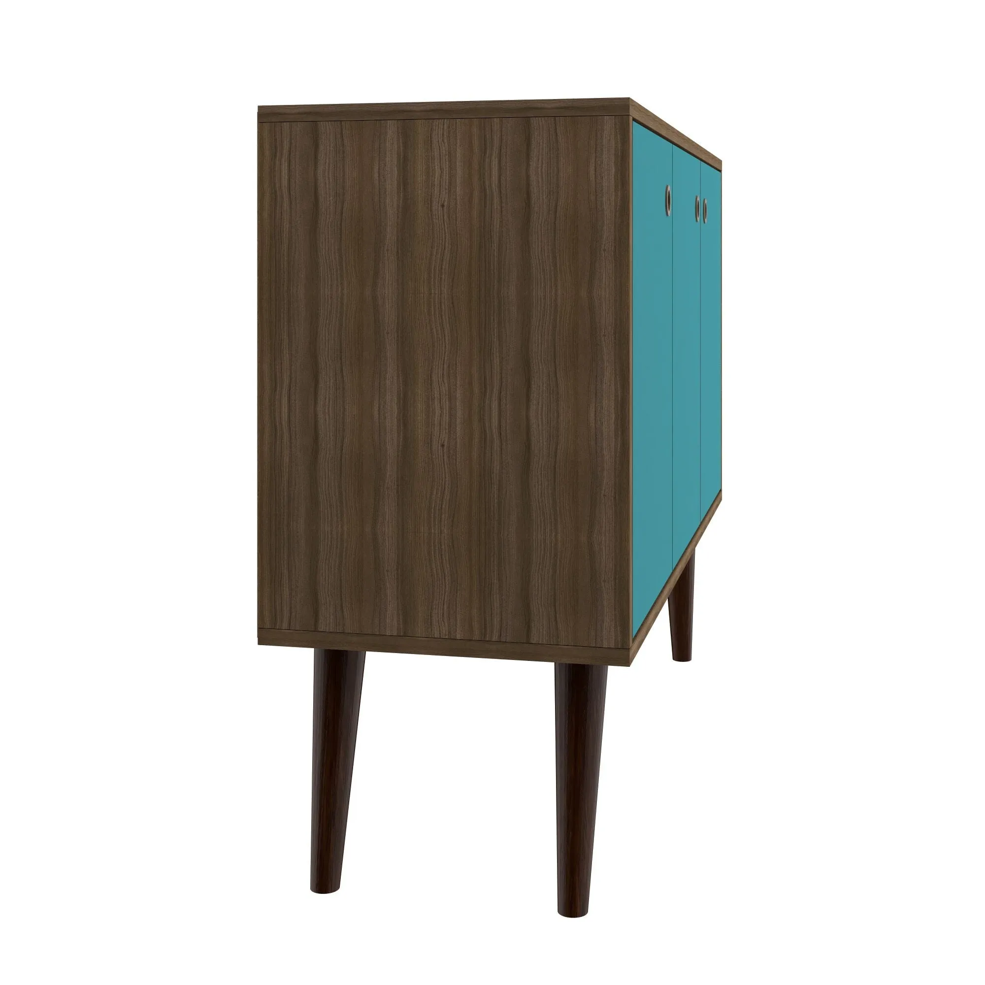 Mid-Century- Modern Bromma 35.43" Sideboard 2.0 with 3 Shelves in Oak and Aqua Blue