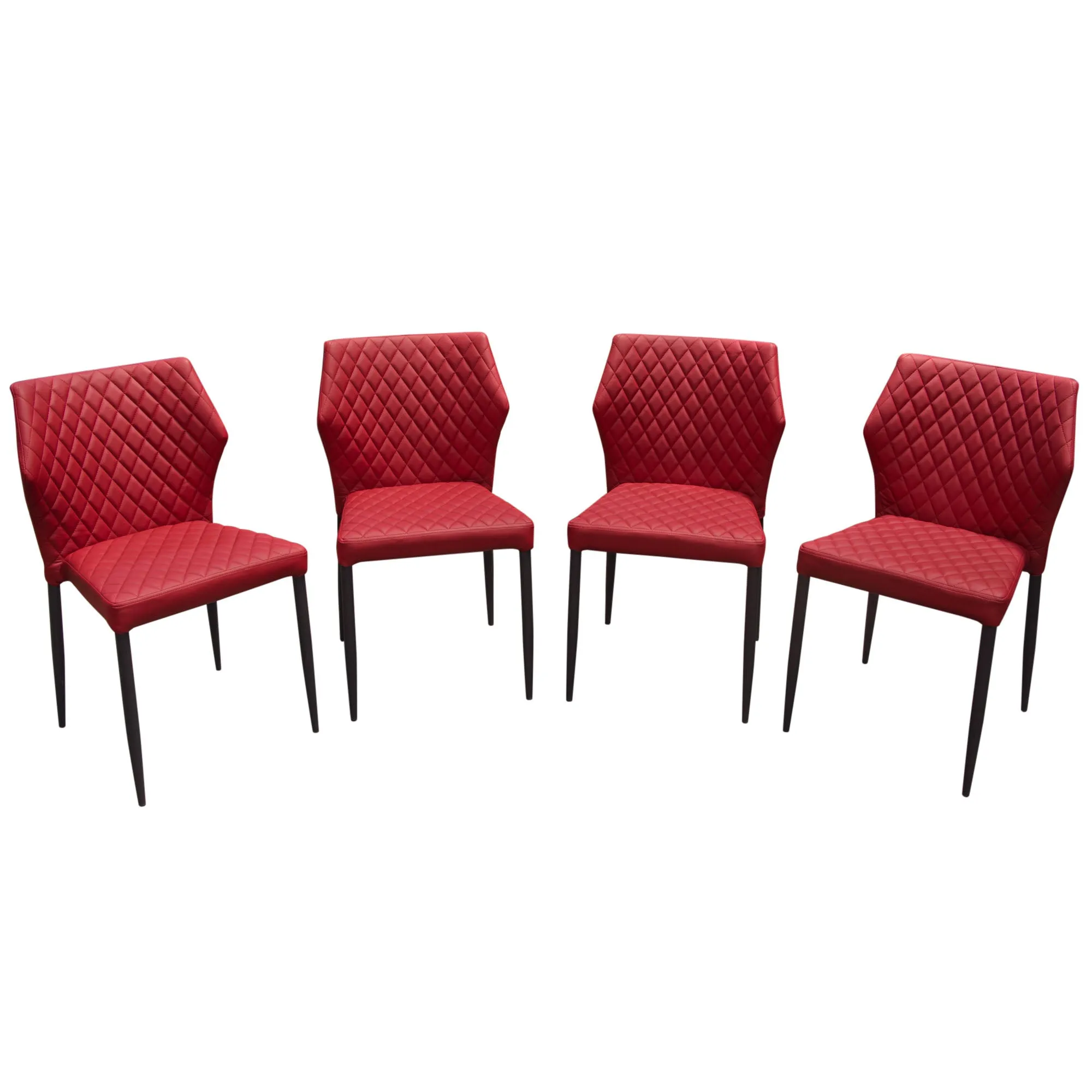 Milo 4-Pack Dining Chairs in Red Diamond Tufted Leatherette with Black Powder Coat Legs by Diamond Sofa