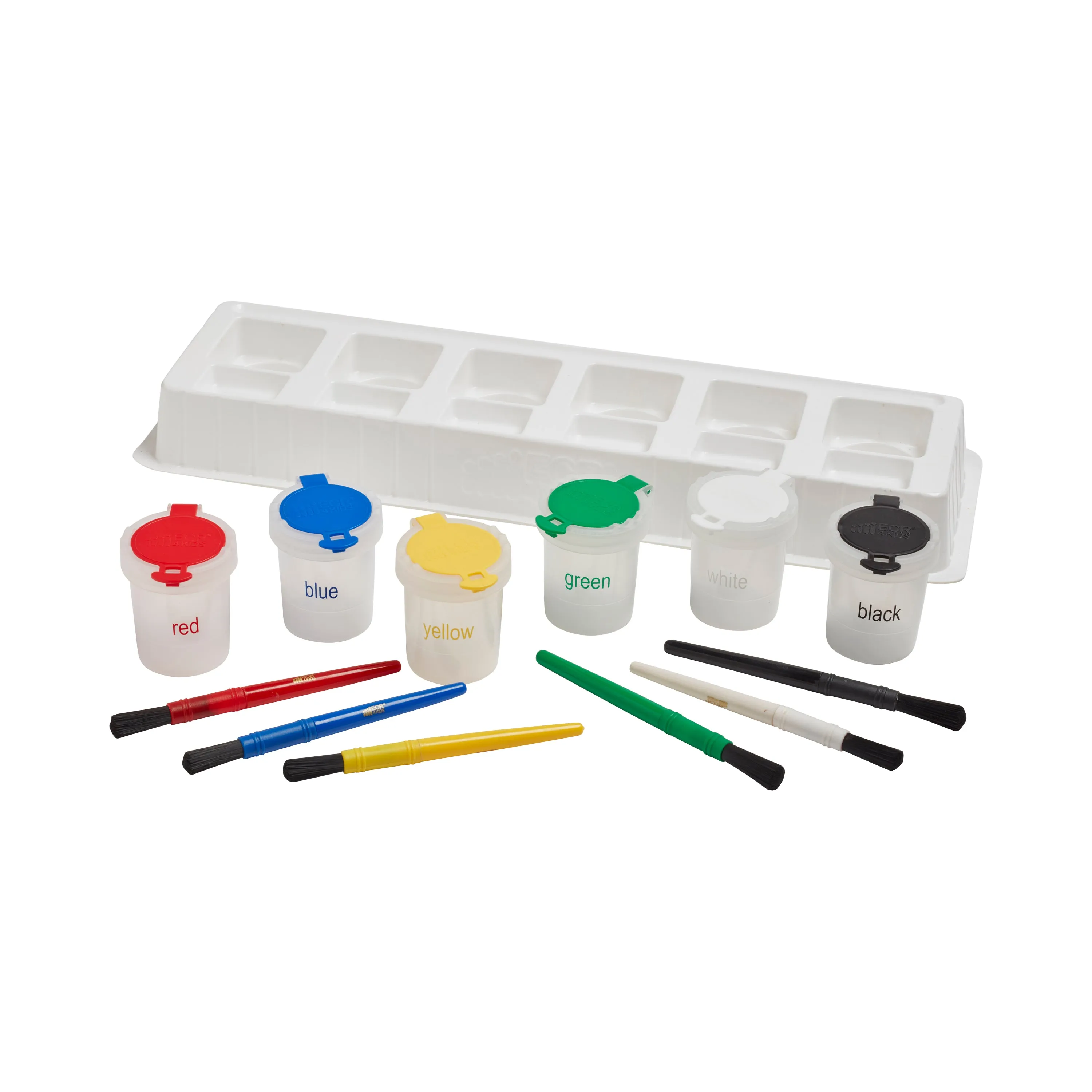 Mini Trilingual Paint Cups Paint Brushes and Art Tray Set, 12-Pack