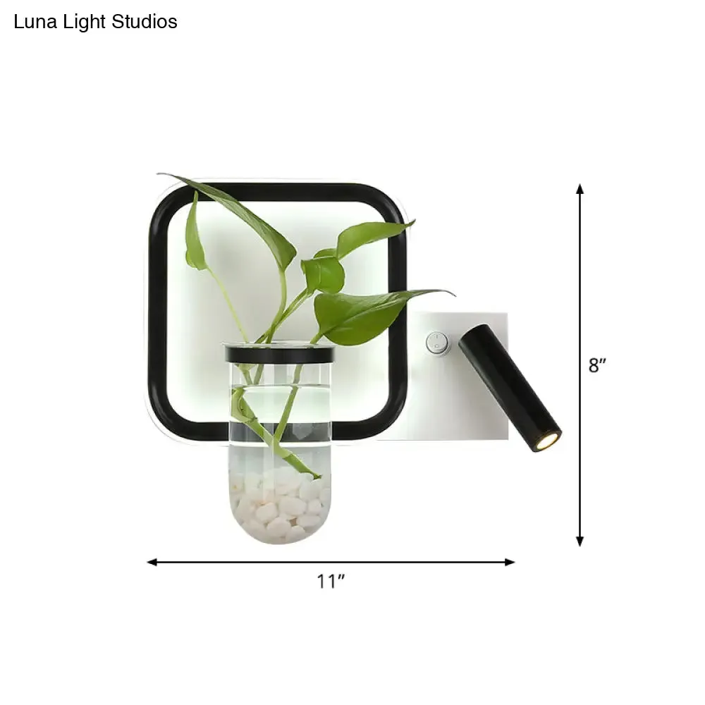 Minimalist Black Plant Pot Wall Sconce with LED Bedside Wall Mount Light in Warm/White Light