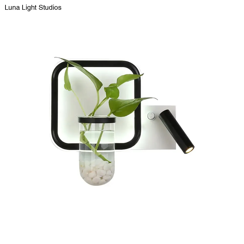 Minimalist Black Plant Pot Wall Sconce with LED Bedside Wall Mount Light in Warm/White Light