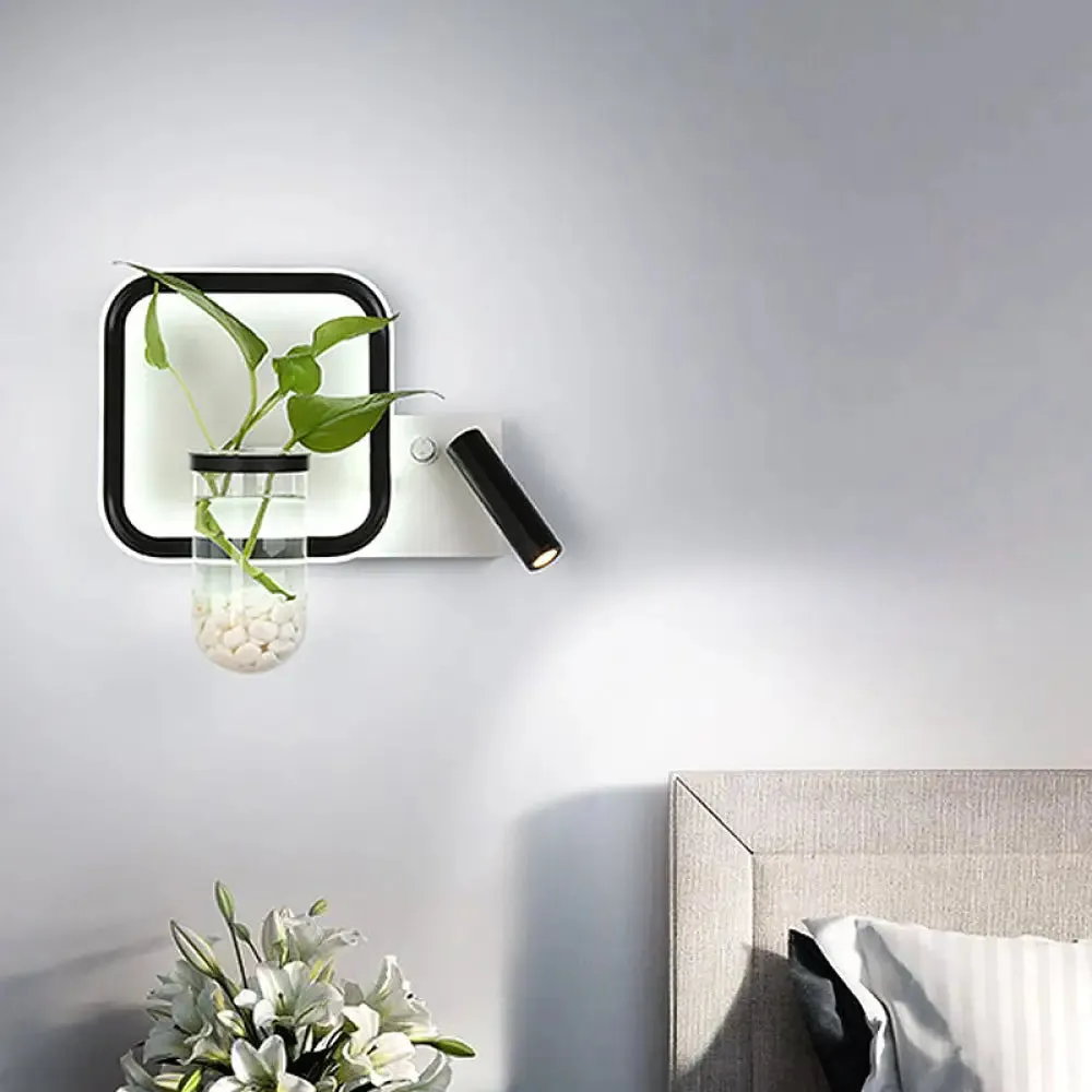 Minimalist Black Plant Pot Wall Sconce with LED Bedside Wall Mount Light in Warm/White Light