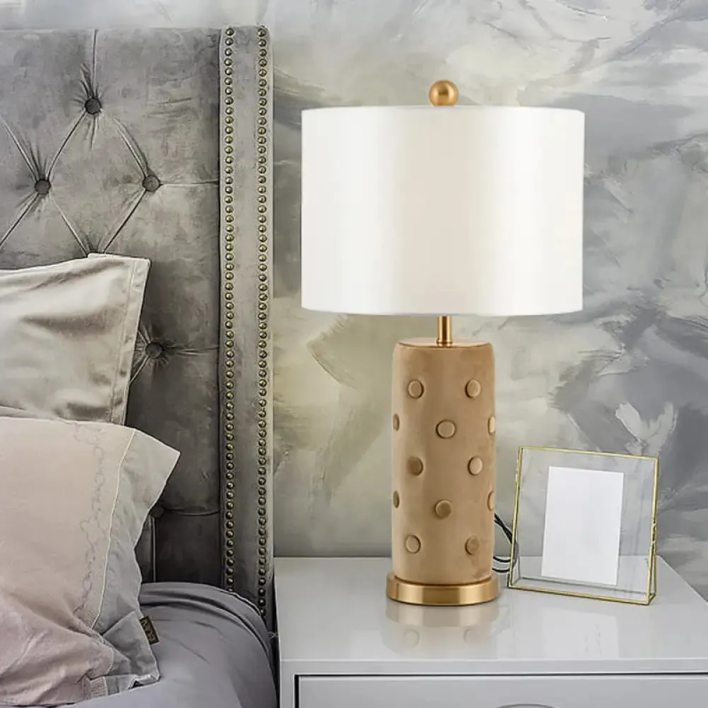 Modern Fabric Night Table Lamp in White with Straight Sided Shade