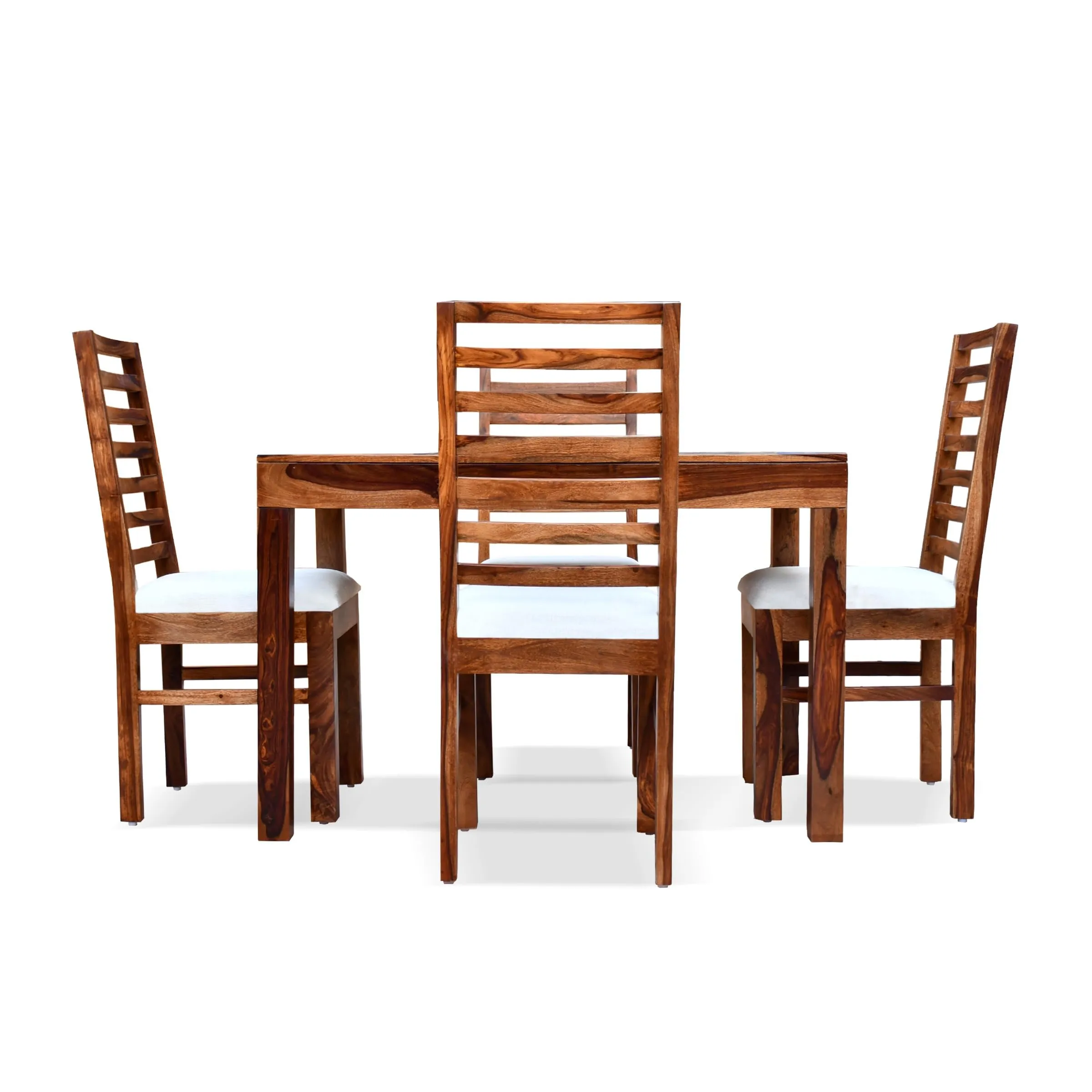 MoonWooden Sheesham Wood 4 Seater Dining Table with Cushioned Chairs for Home Kitchen Dining Room Hotel Solid Wooden Four Seater Dining Set (Natural Finish)