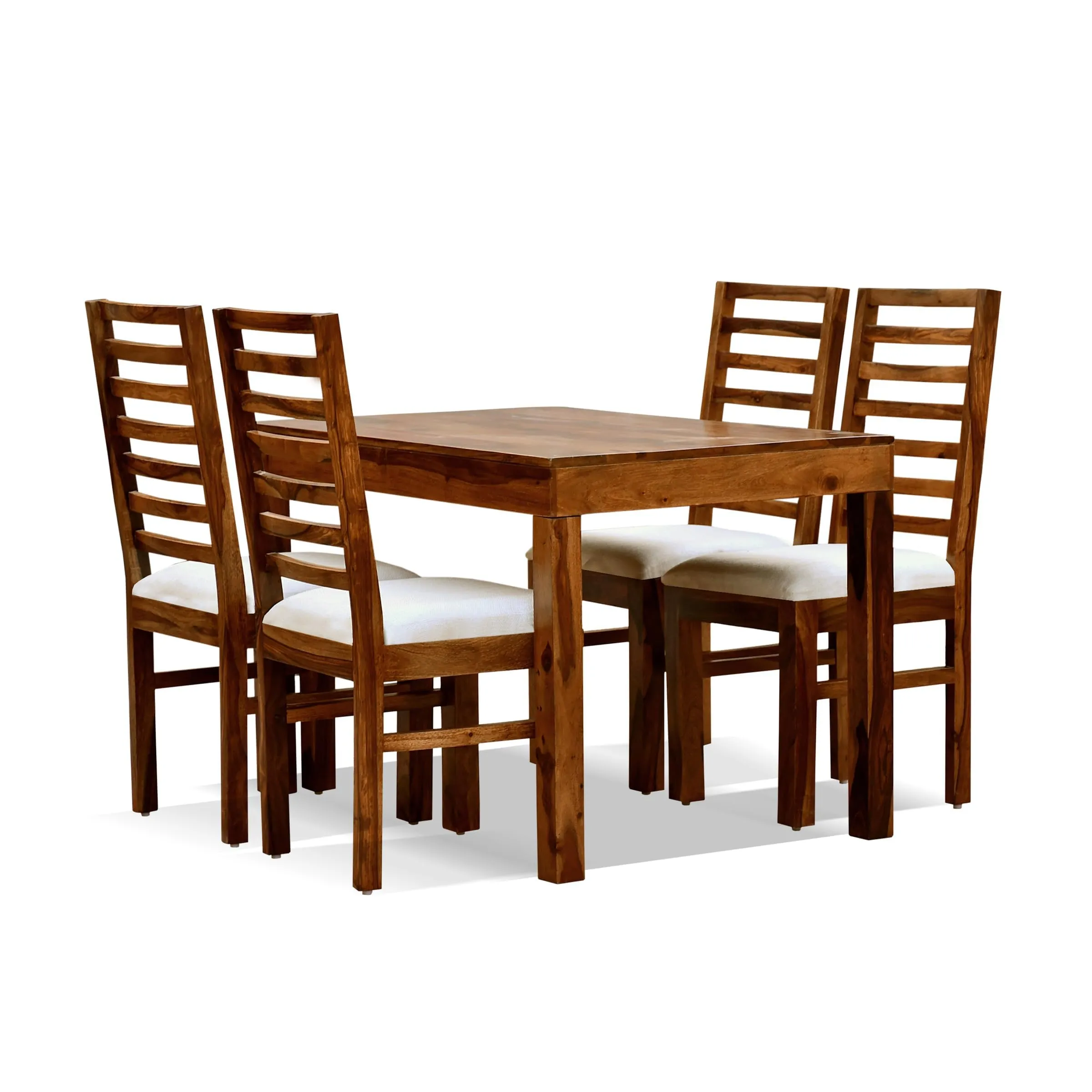 MoonWooden Sheesham Wood 4 Seater Dining Table with Cushioned Chairs for Home Kitchen Dining Room Hotel Solid Wooden Four Seater Dining Set (Natural Finish)