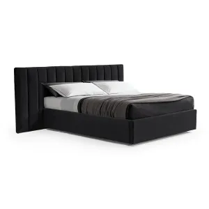 Ralph Wide Base King Sized Bed Frame - Black Velvet with Storage