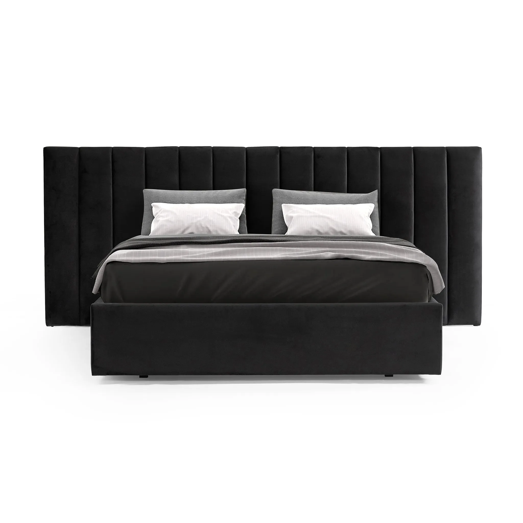 Ralph Wide Base King Sized Bed Frame - Black Velvet with Storage