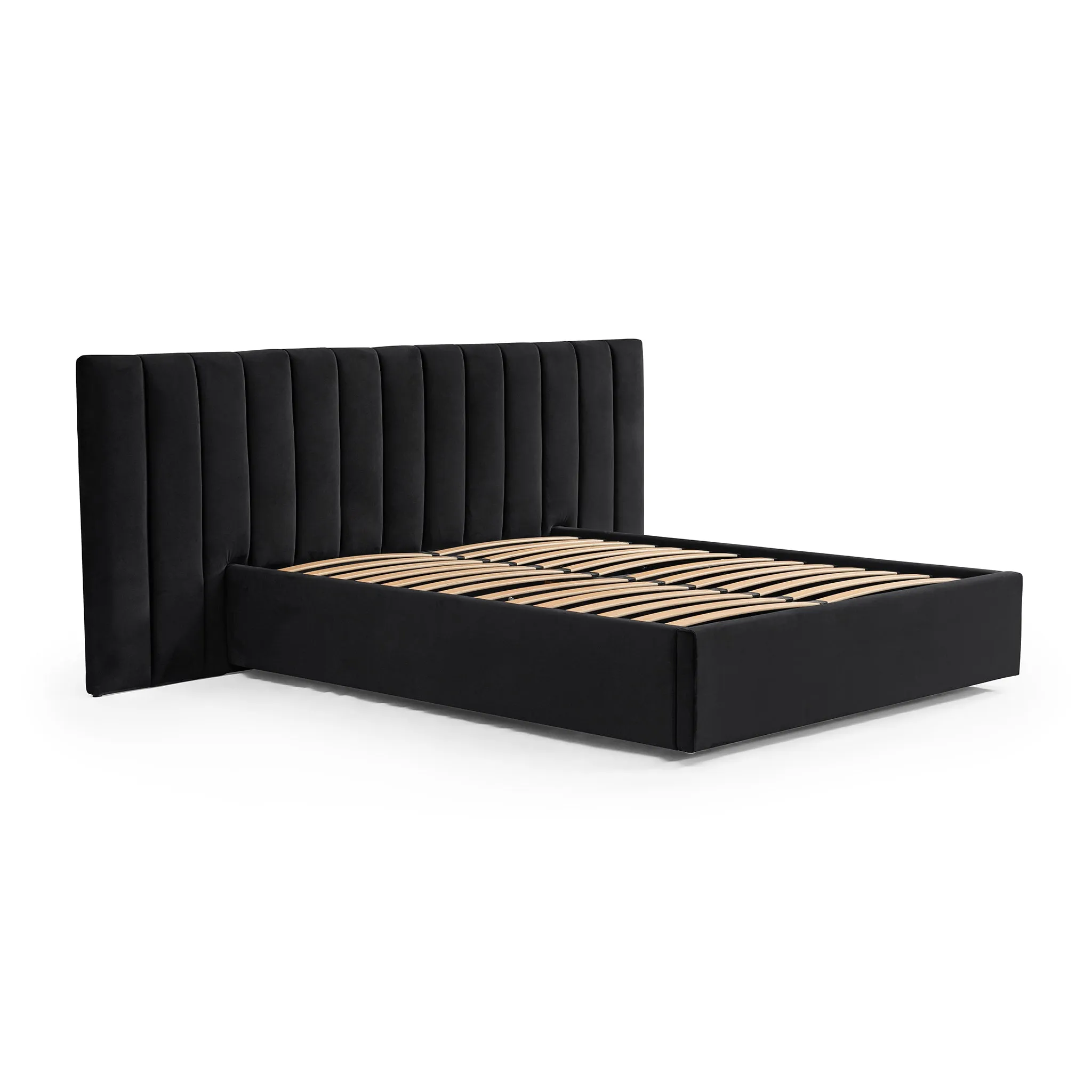 Ralph Wide Base King Sized Bed Frame - Black Velvet with Storage