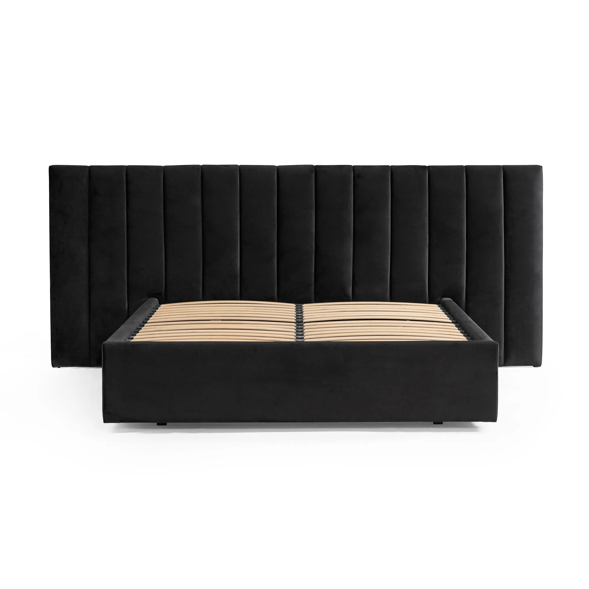 Ralph Wide Base King Sized Bed Frame - Black Velvet with Storage