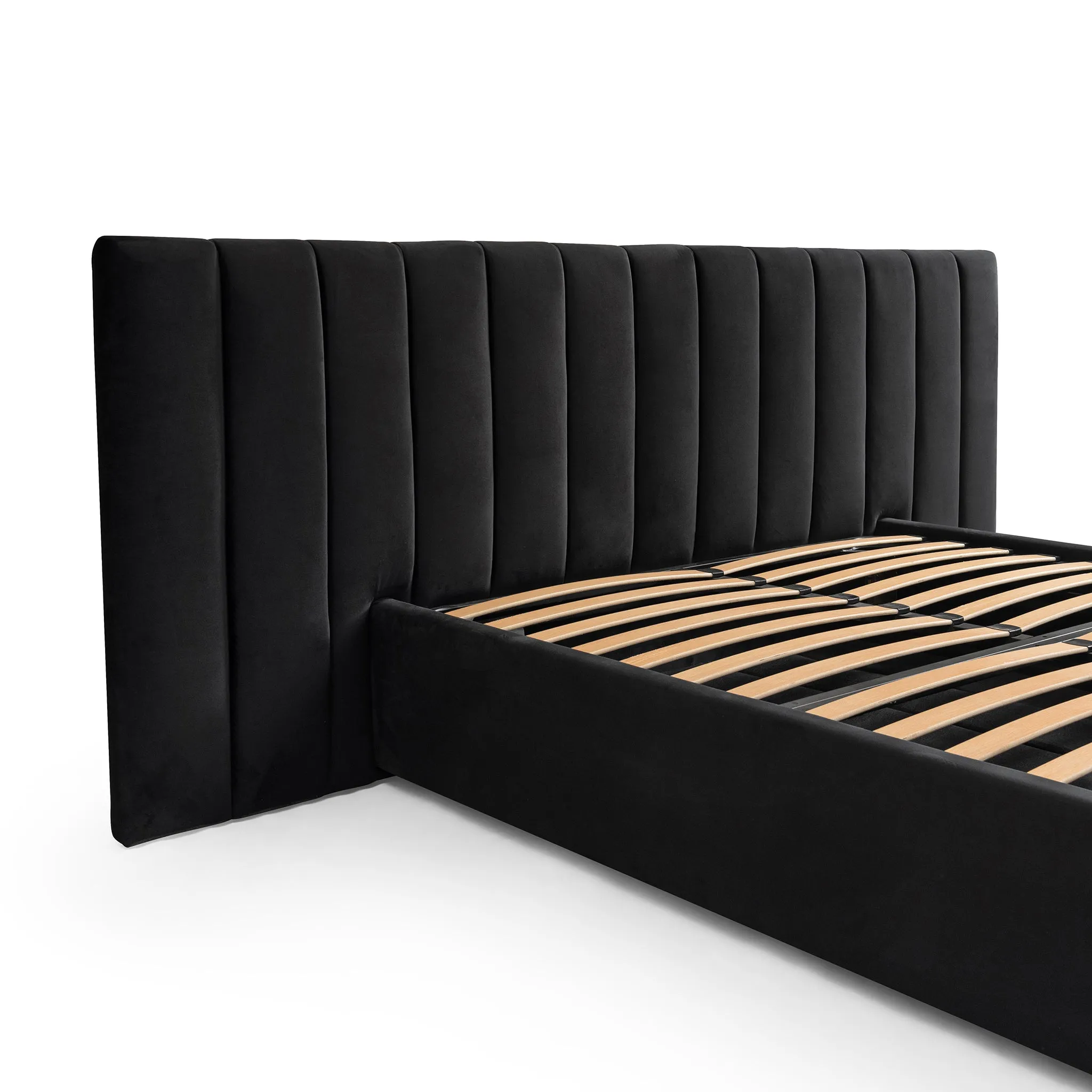 Ralph Wide Base King Sized Bed Frame - Black Velvet with Storage