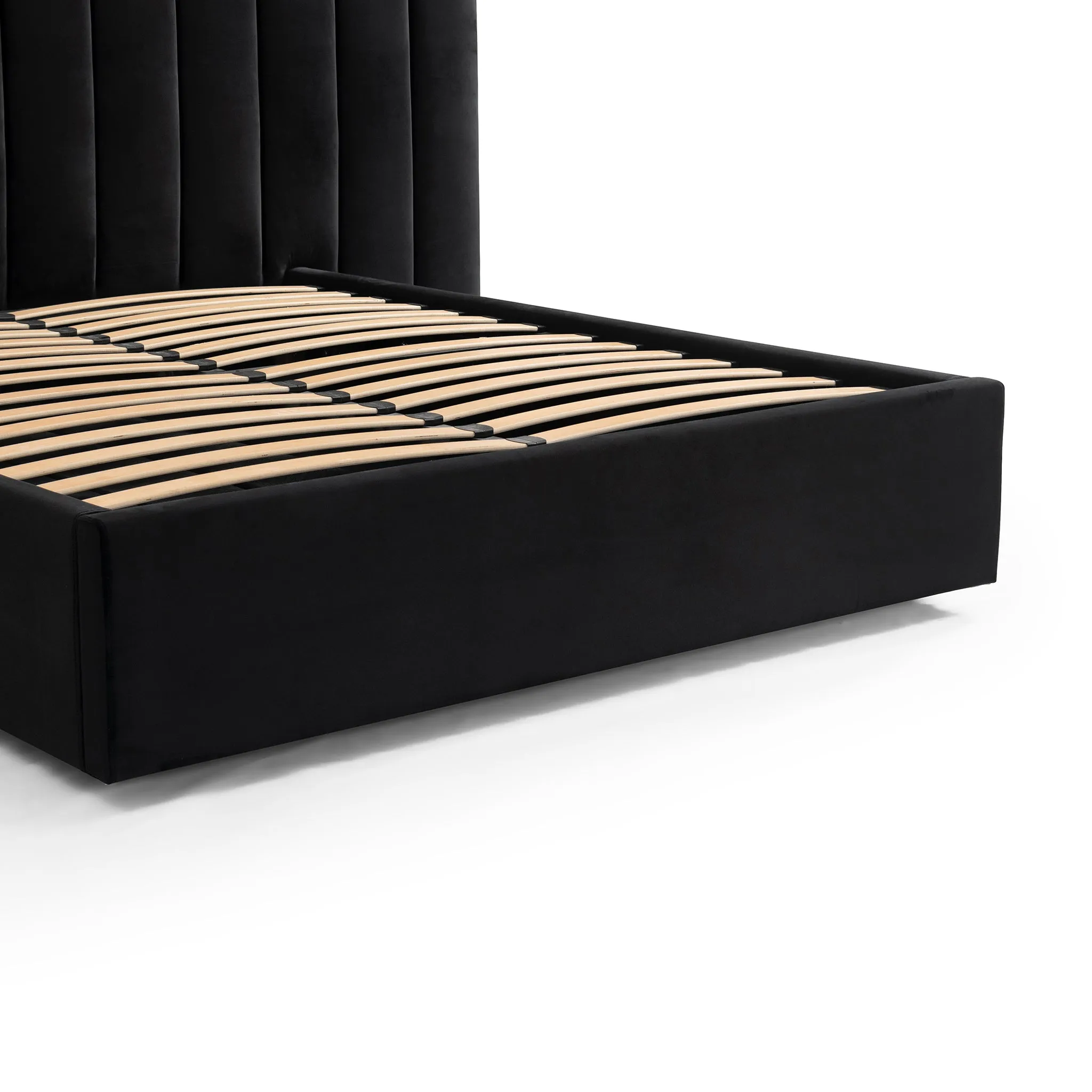 Ralph Wide Base King Sized Bed Frame - Black Velvet with Storage