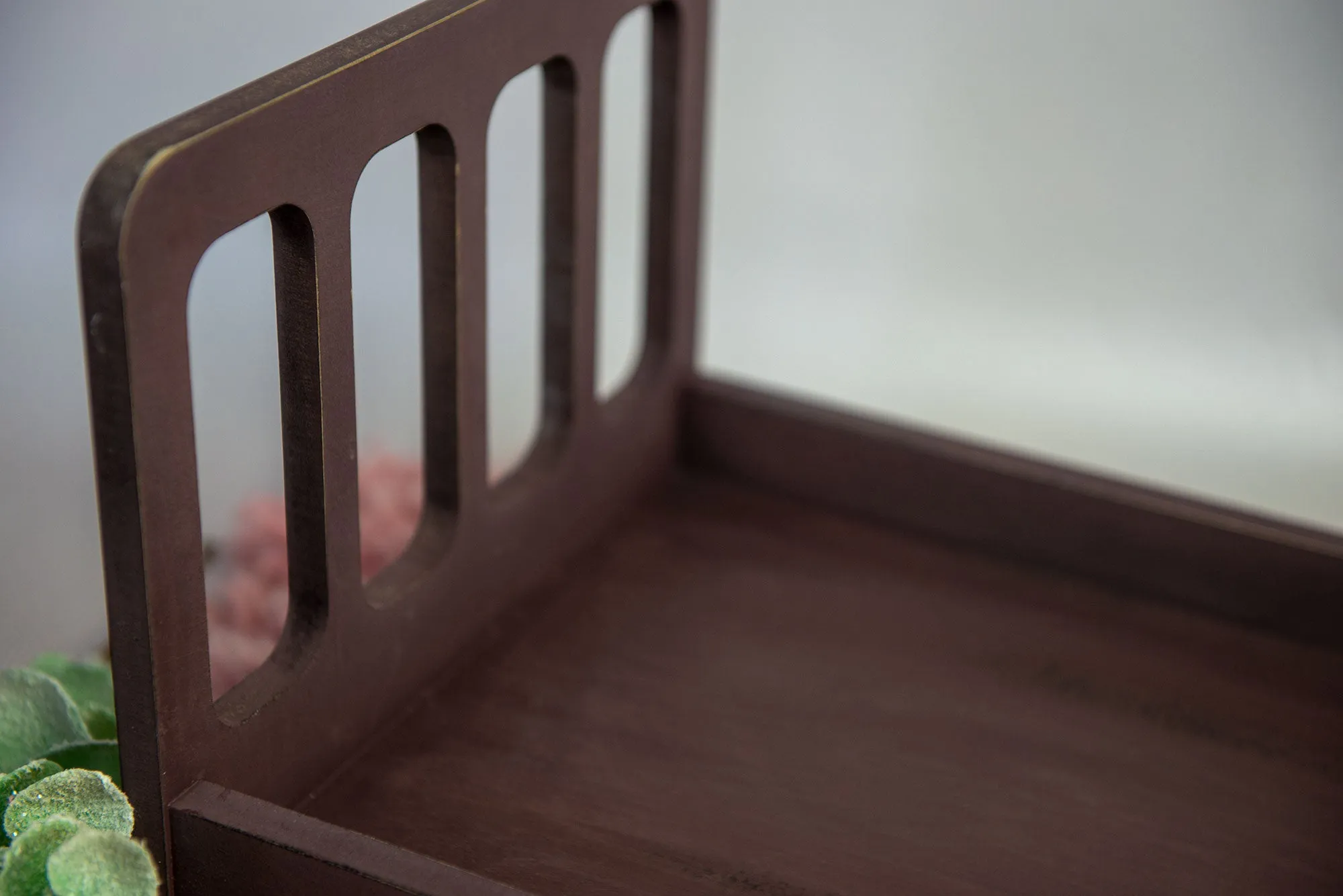 Rustic Bed - Straight Headboard with Curved Spindles - Brown