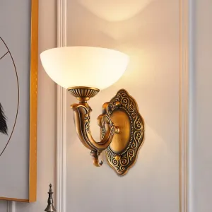 Rustic Brass Wall Sconce with Frosted Glass Shade - Swooping Arm Design for Ambient Lighting