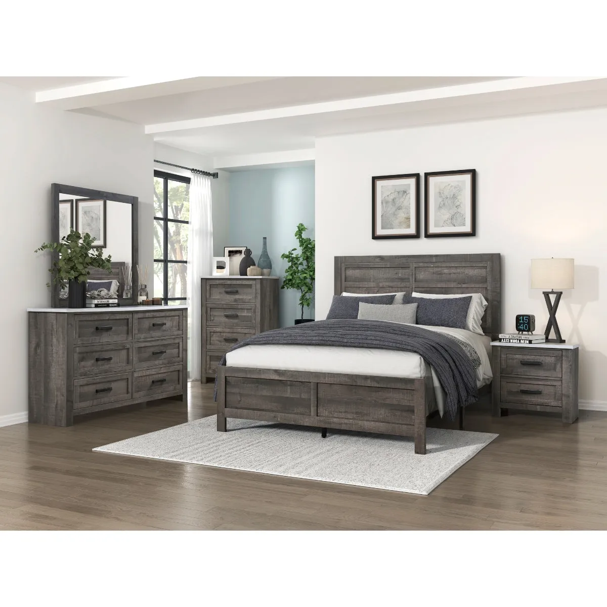 Rustic Charm King Bed with Weathered Grey Finish