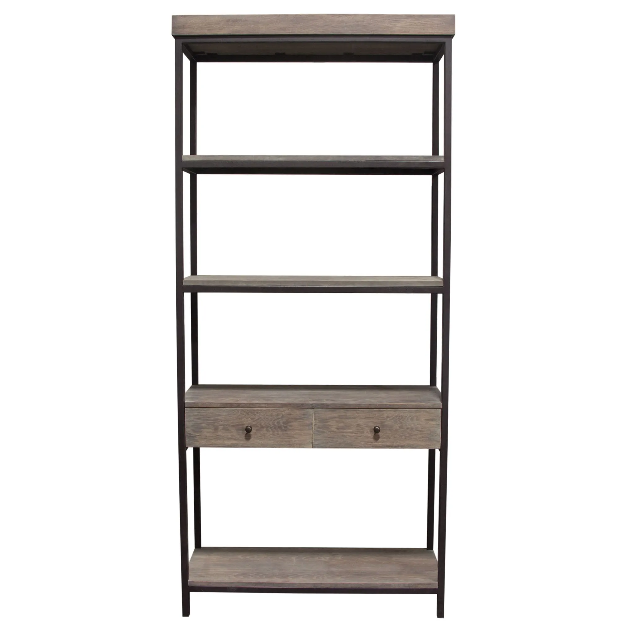 Sequoia 87" 2-Drawered Shelf Unit in Grey Oak Finish with Iron Frame by Diamond Sofa