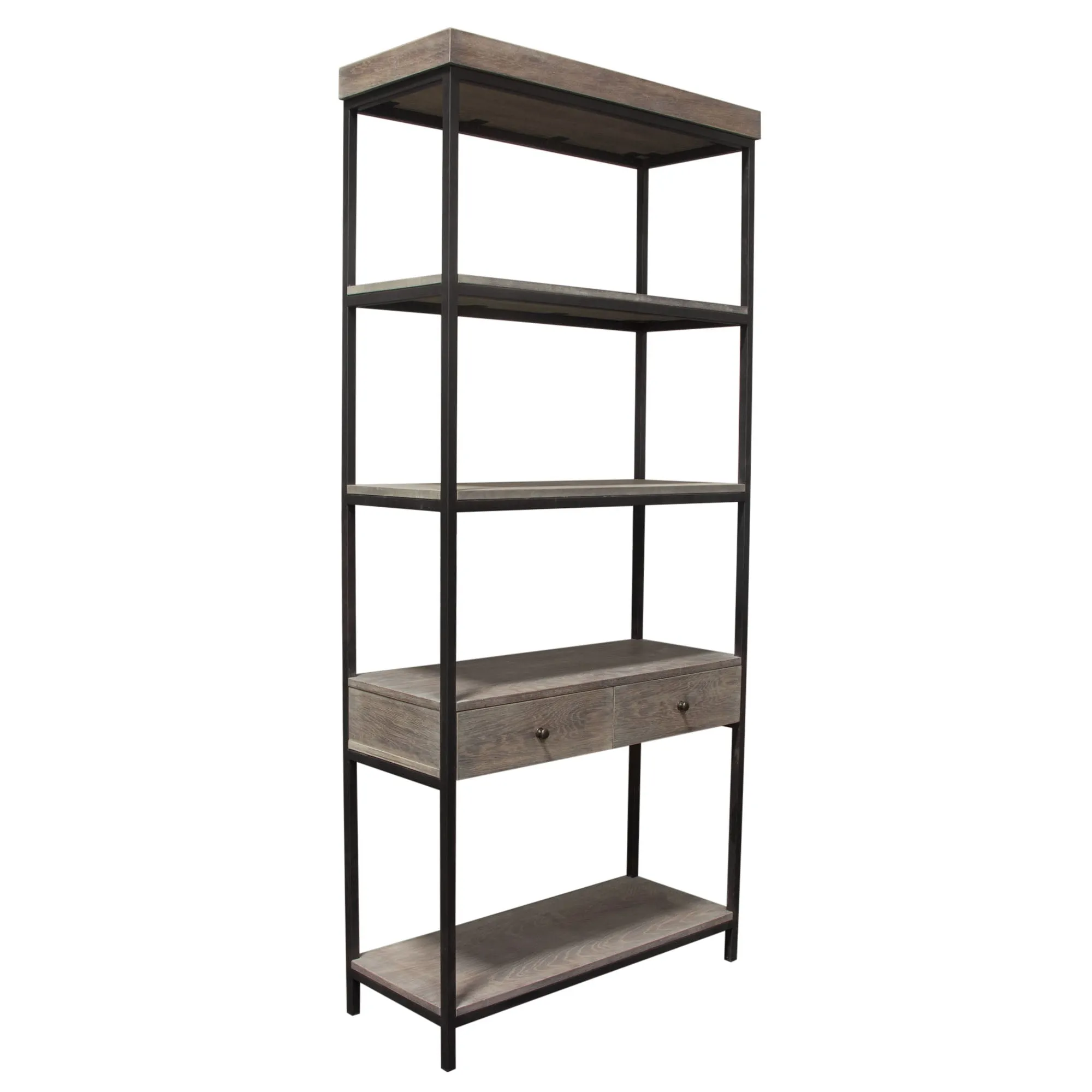 Sequoia 87" 2-Drawered Shelf Unit in Grey Oak Finish with Iron Frame by Diamond Sofa