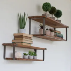 Set Of Two Recycled Wood And Metal Shelves