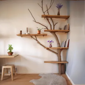 Solid Wood Tree Branch Decor Shelf