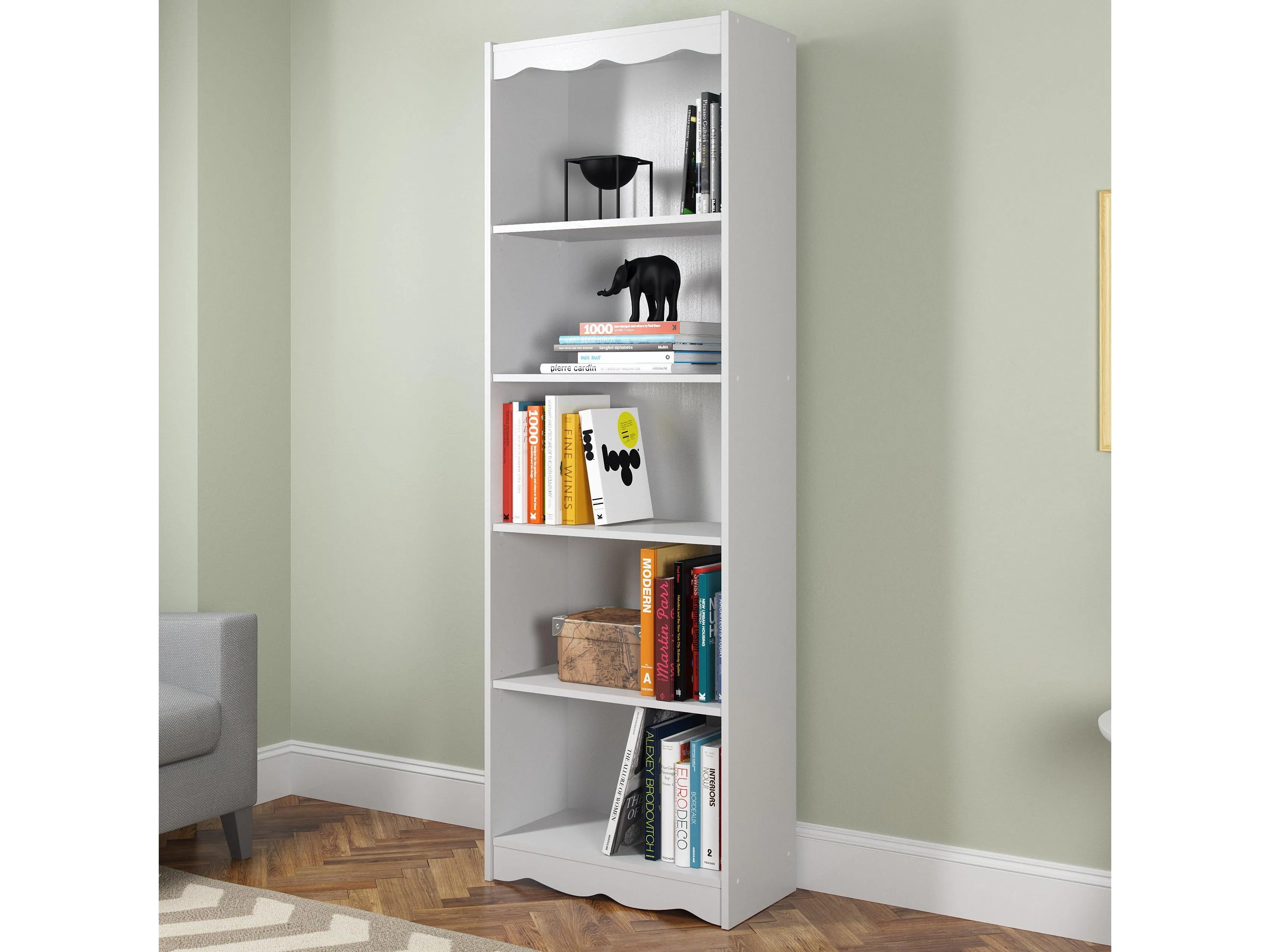 Tall Bookcase in White, 72"