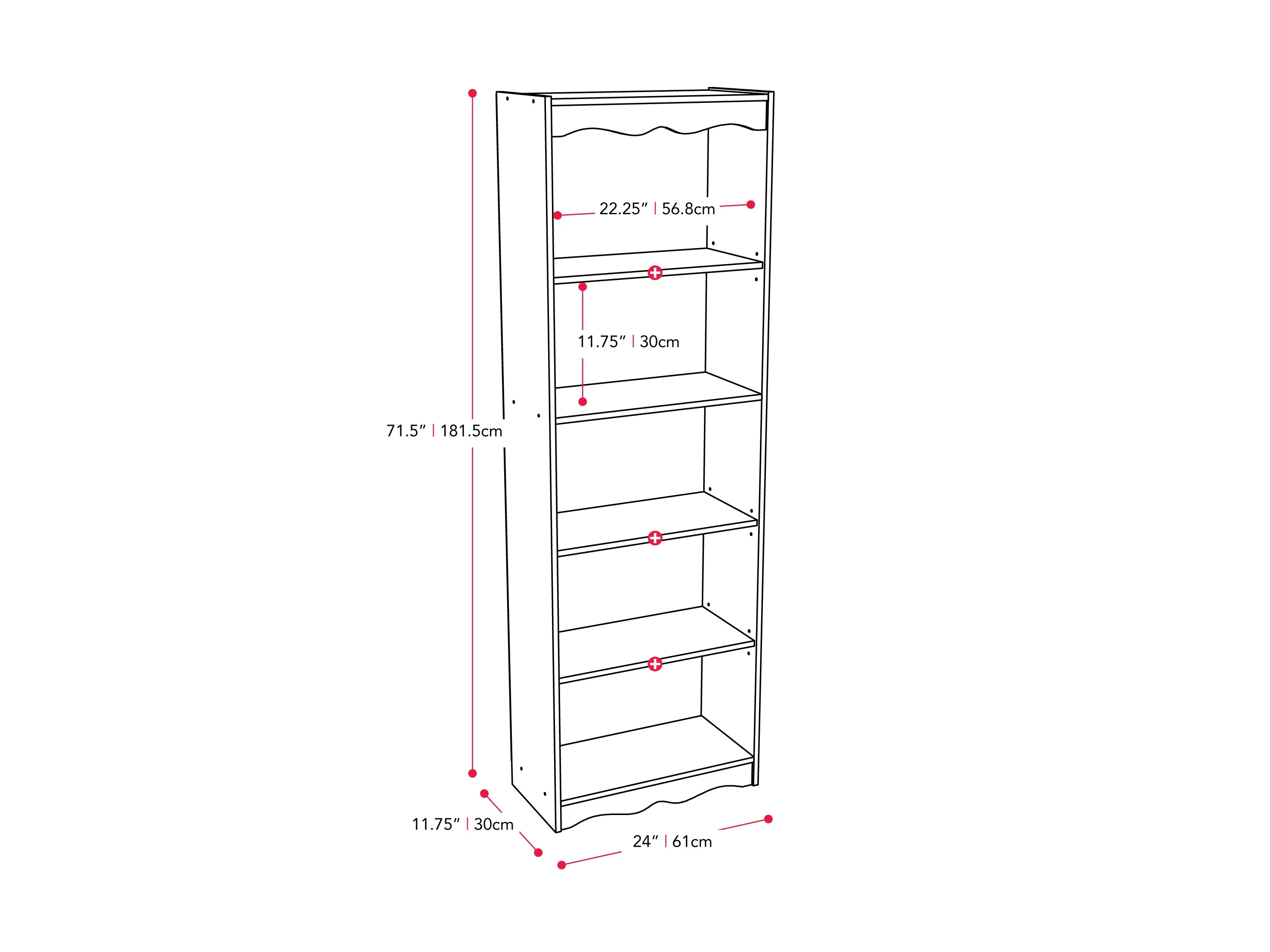 Tall Bookcase in White, 72"