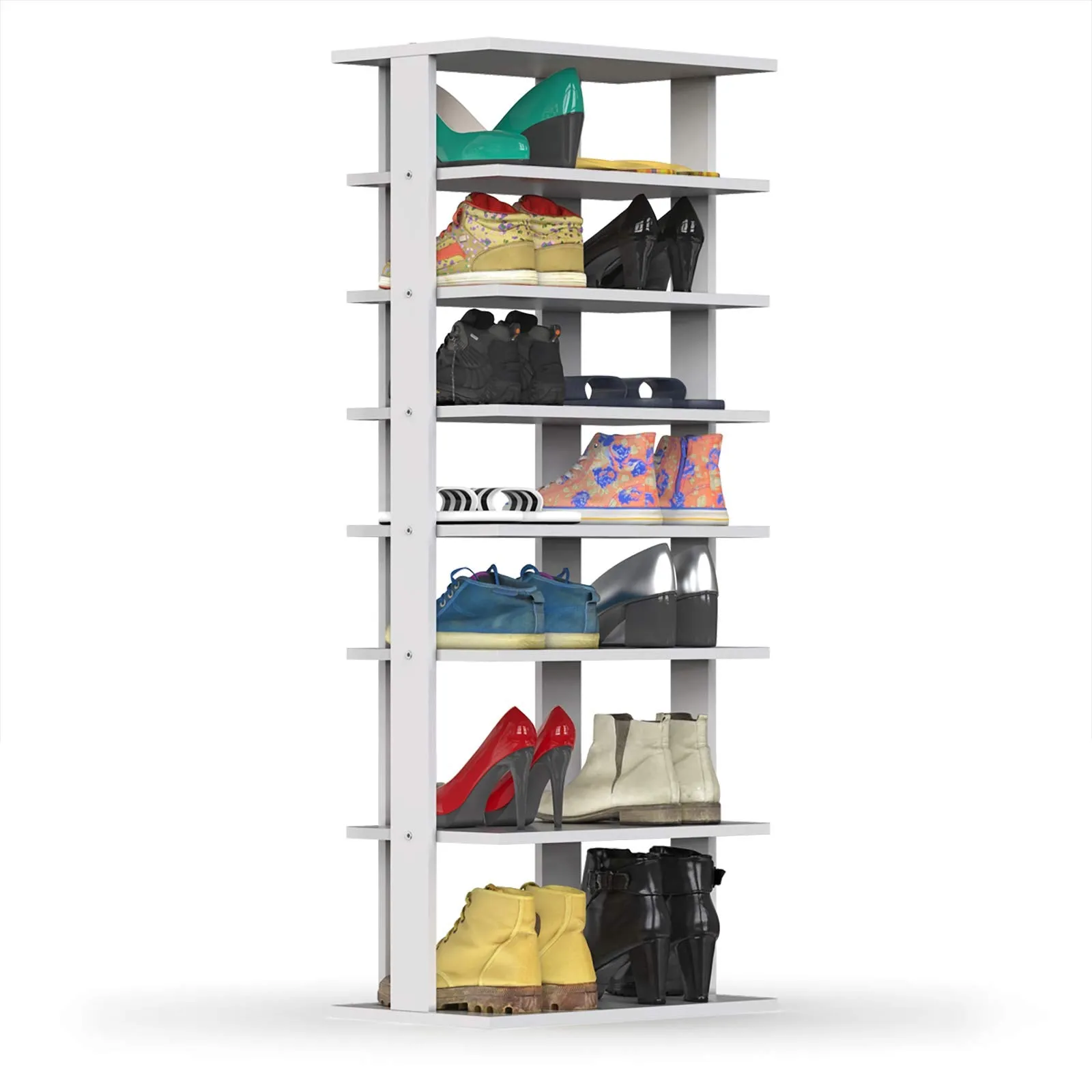 Tangkula 7 Tiers Vertical Shoe Rack, Entryway Slim Wooden Shoes Racks